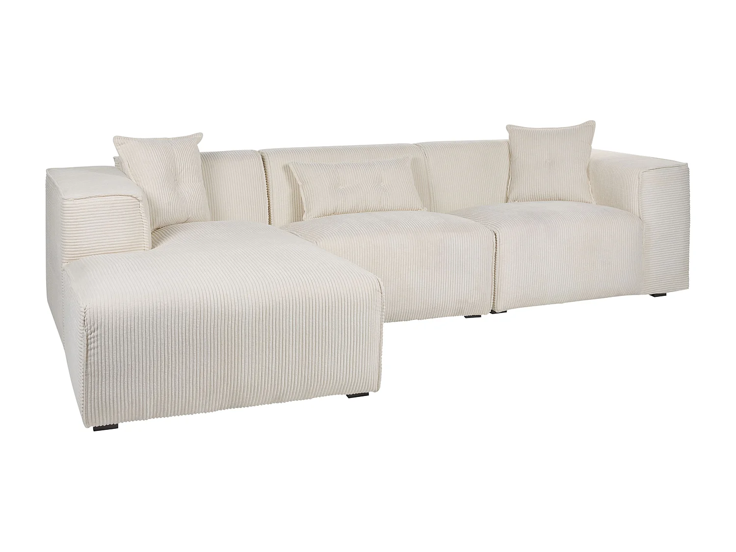 Canapé d'angle 3 places DOLVA Velours côtelé Blanc cassé Côté droit