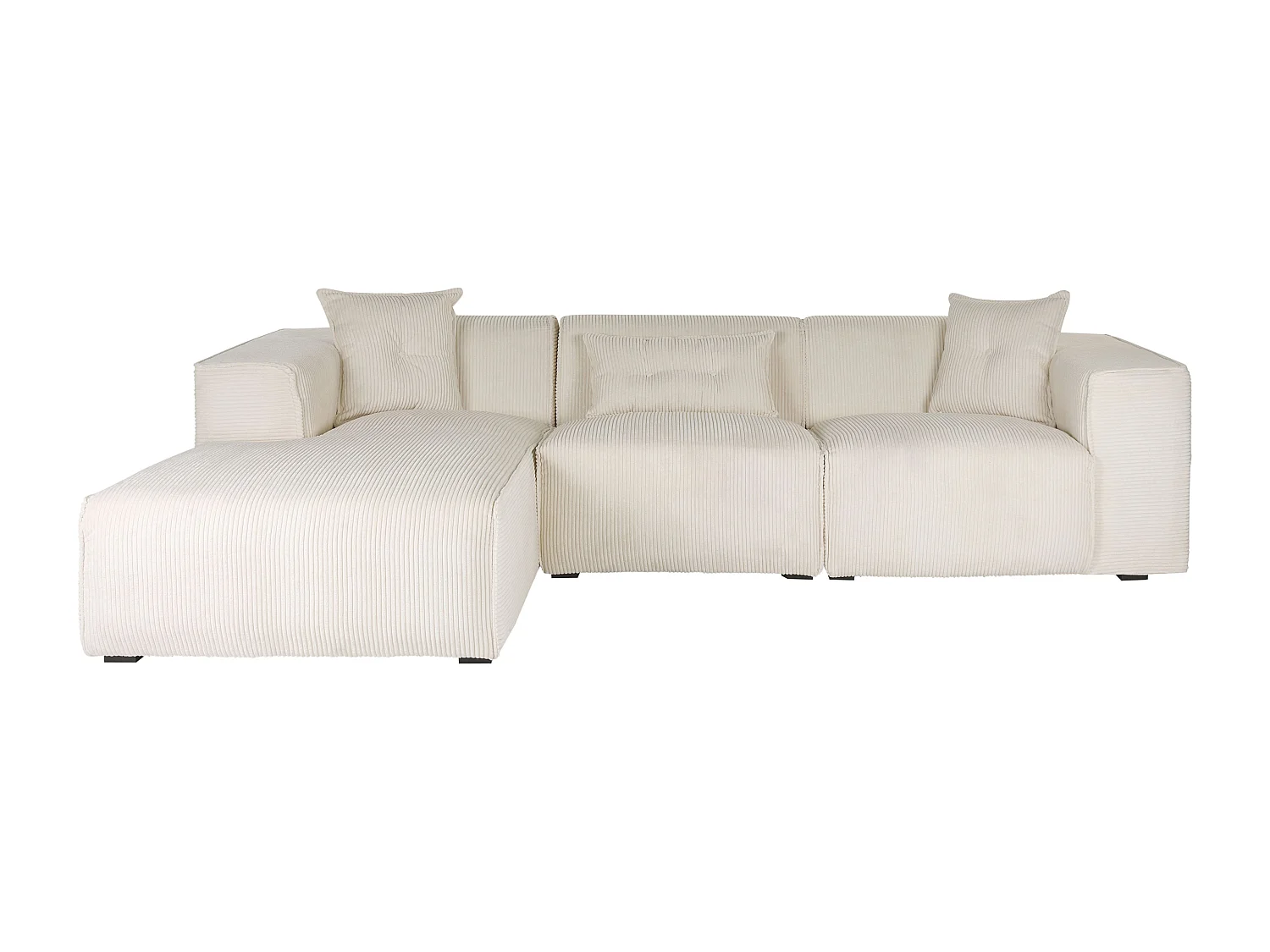Canapé d'angle DOLVA Velours côtelé Blanc cassé 3 places Côté droit