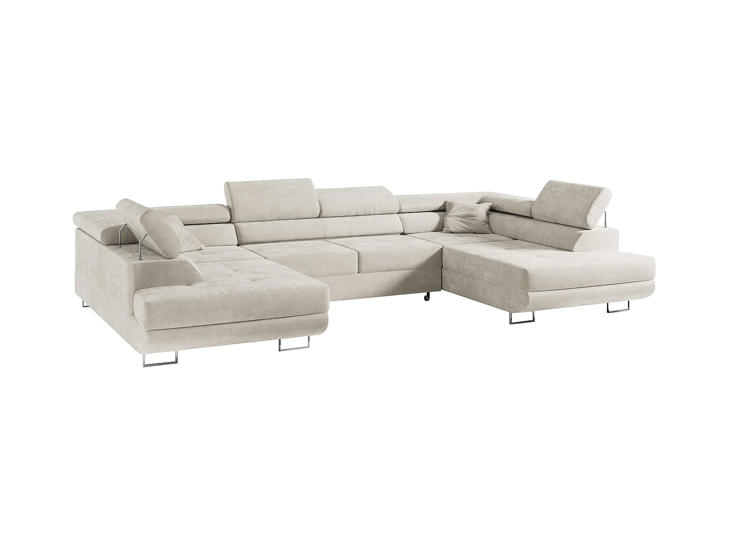 Ecksofa GUSTAW U, mit Schlaffunktion, Großes U-form ecksofa, XXL Wohnlandschaft, verstellbare Kopfstützen - Beige Velvet