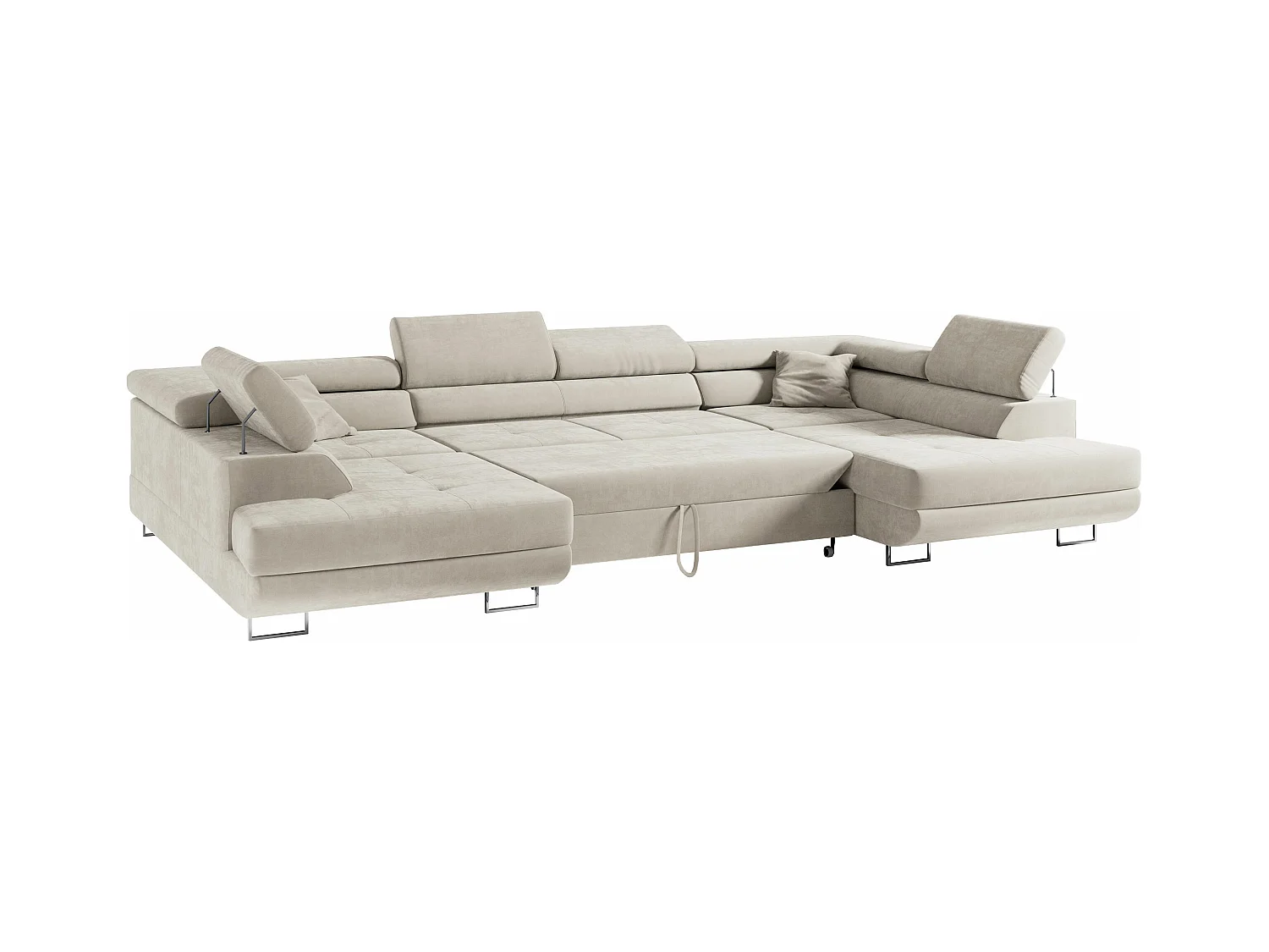Ecksofa GUSTAW U, mit Schlaffunktion, Großes U-form ecksofa, XXL Wohnlandschaft, verstellbare Kopfstützen - Beige Velvet