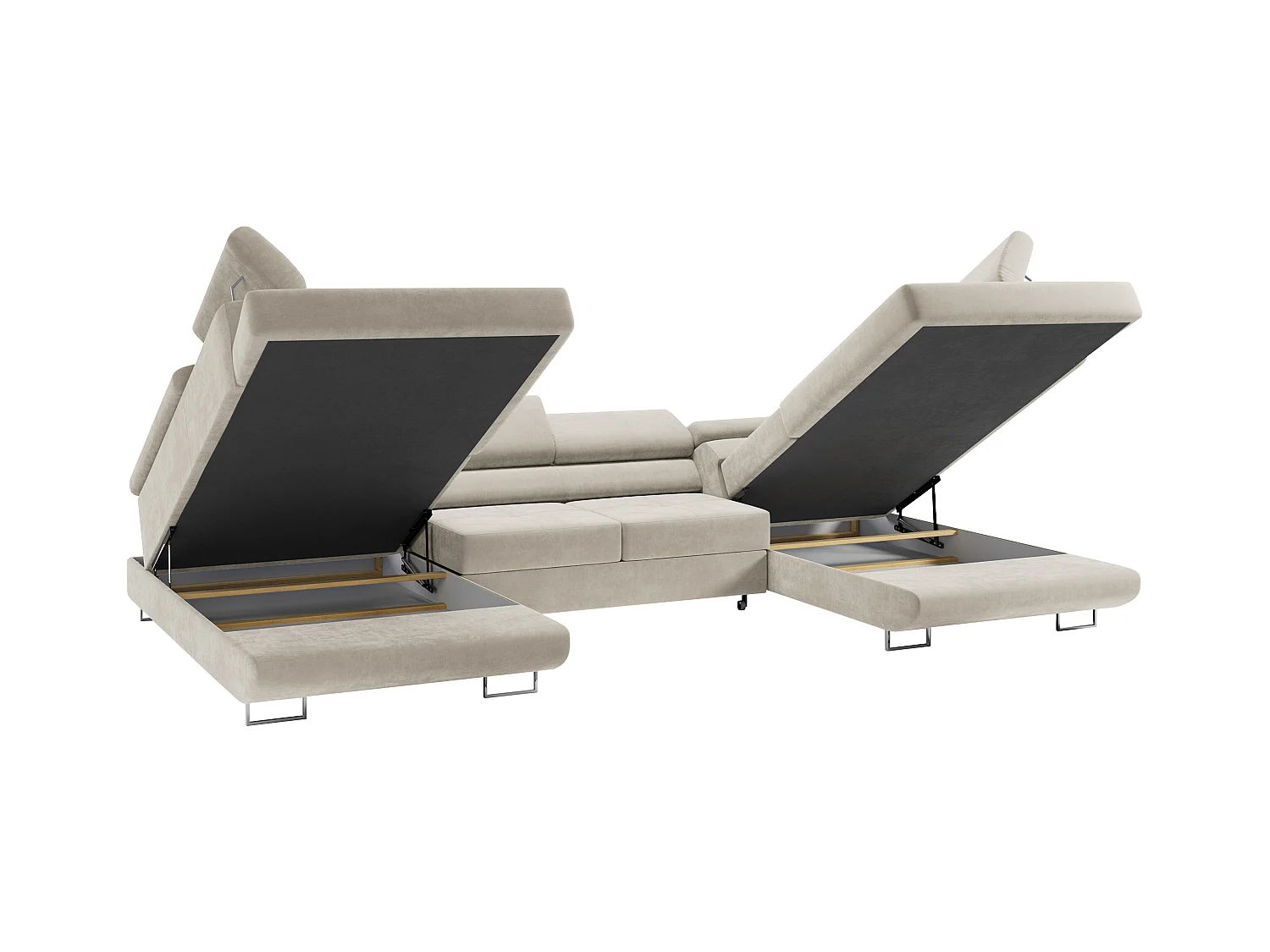 Ecksofa GUSTAW U, mit Schlaffunktion, Großes U-form ecksofa, XXL Wohnlandschaft, verstellbare Kopfstützen - Beige Velvet