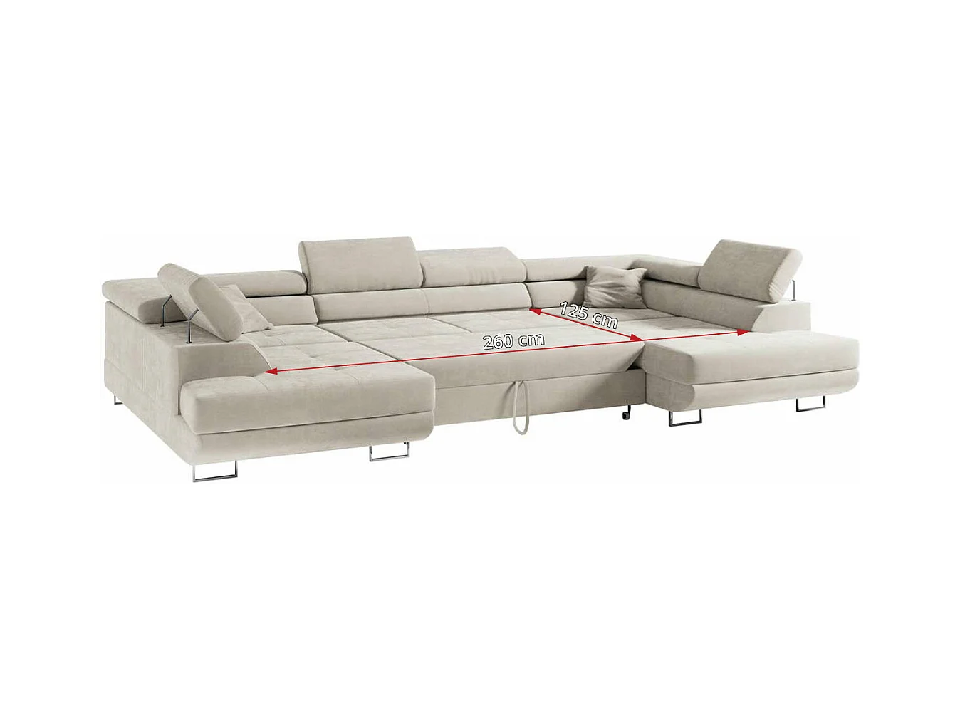 Ecksofa GUSTAW U, mit Schlaffunktion, Großes U-form ecksofa, XXL Wohnlandschaft, verstellbare Kopfstützen - Beige Velvet