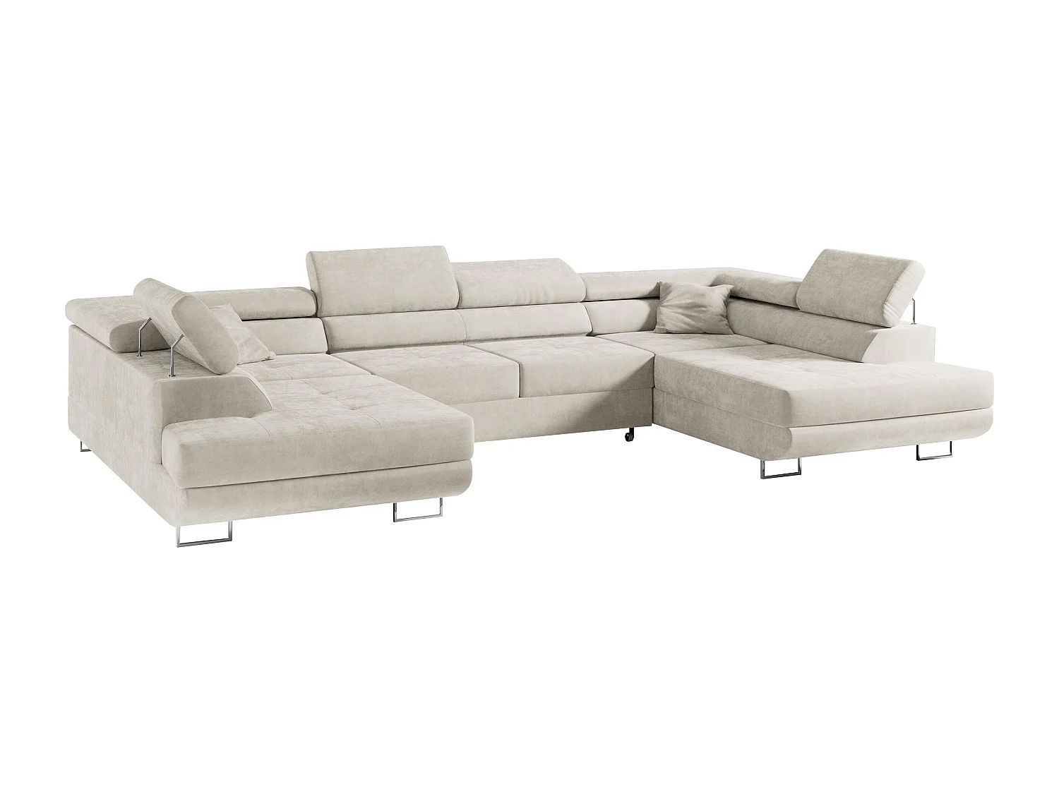 Ecksofa GUSTAW U, mit Schlaffunktion, Großes U-form ecksofa, XXL Wohnlandschaft, verstellbare Kopfstützen - Beige Velvet