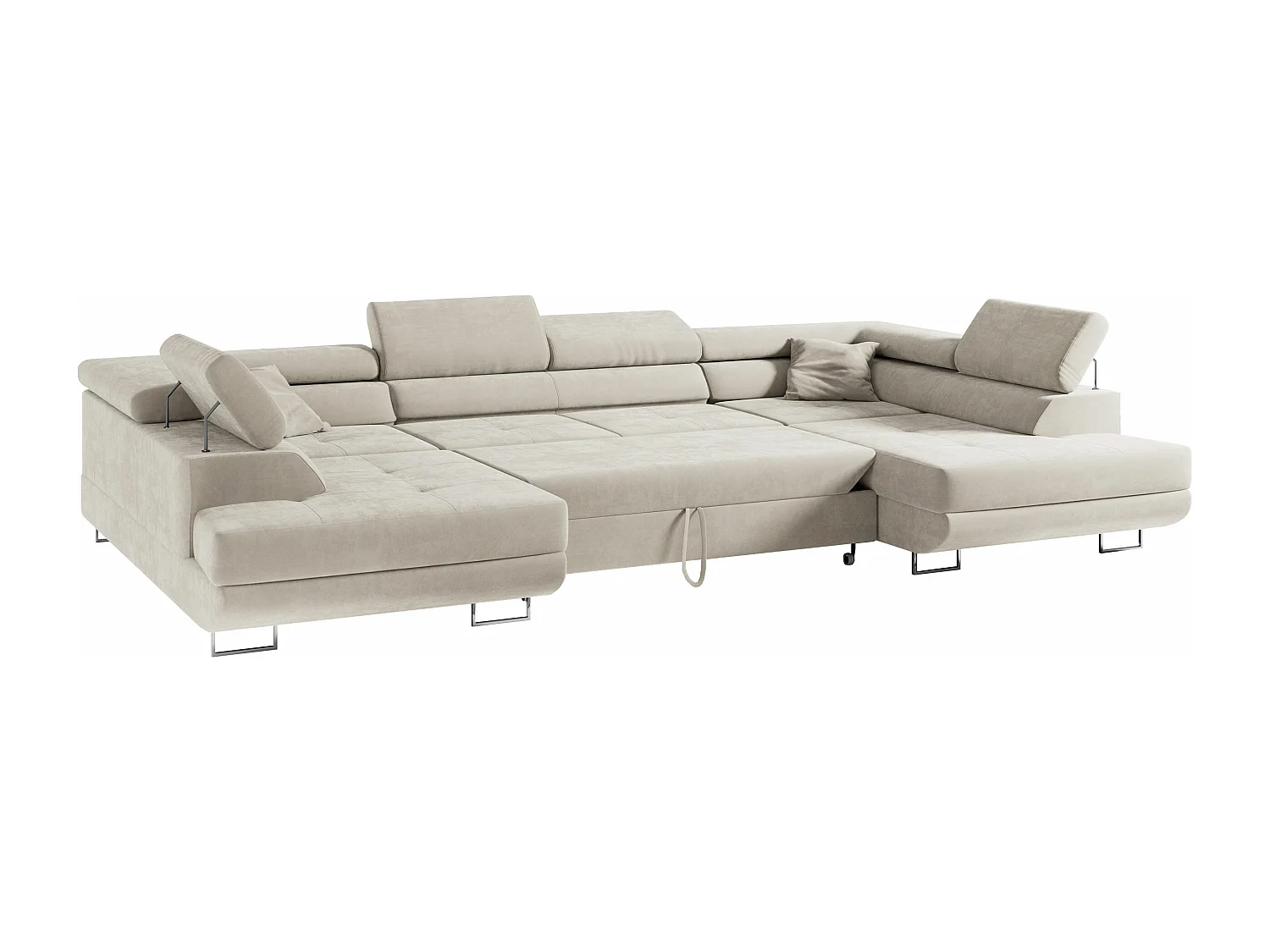 Ecksofa GUSTAW U, mit Schlaffunktion, Großes U-form ecksofa, XXL Wohnlandschaft, verstellbare Kopfstützen - Beige Velvet