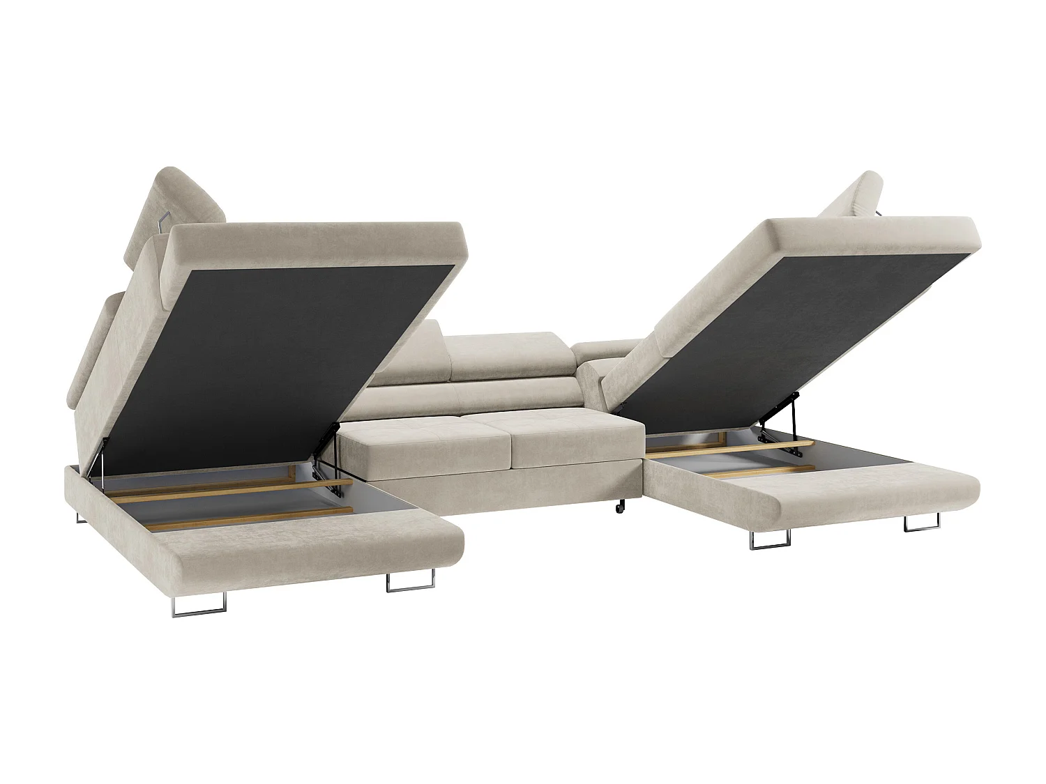 Ecksofa GUSTAW U, mit Schlaffunktion, Großes U-form ecksofa, XXL Wohnlandschaft, verstellbare Kopfstützen - Beige Velvet