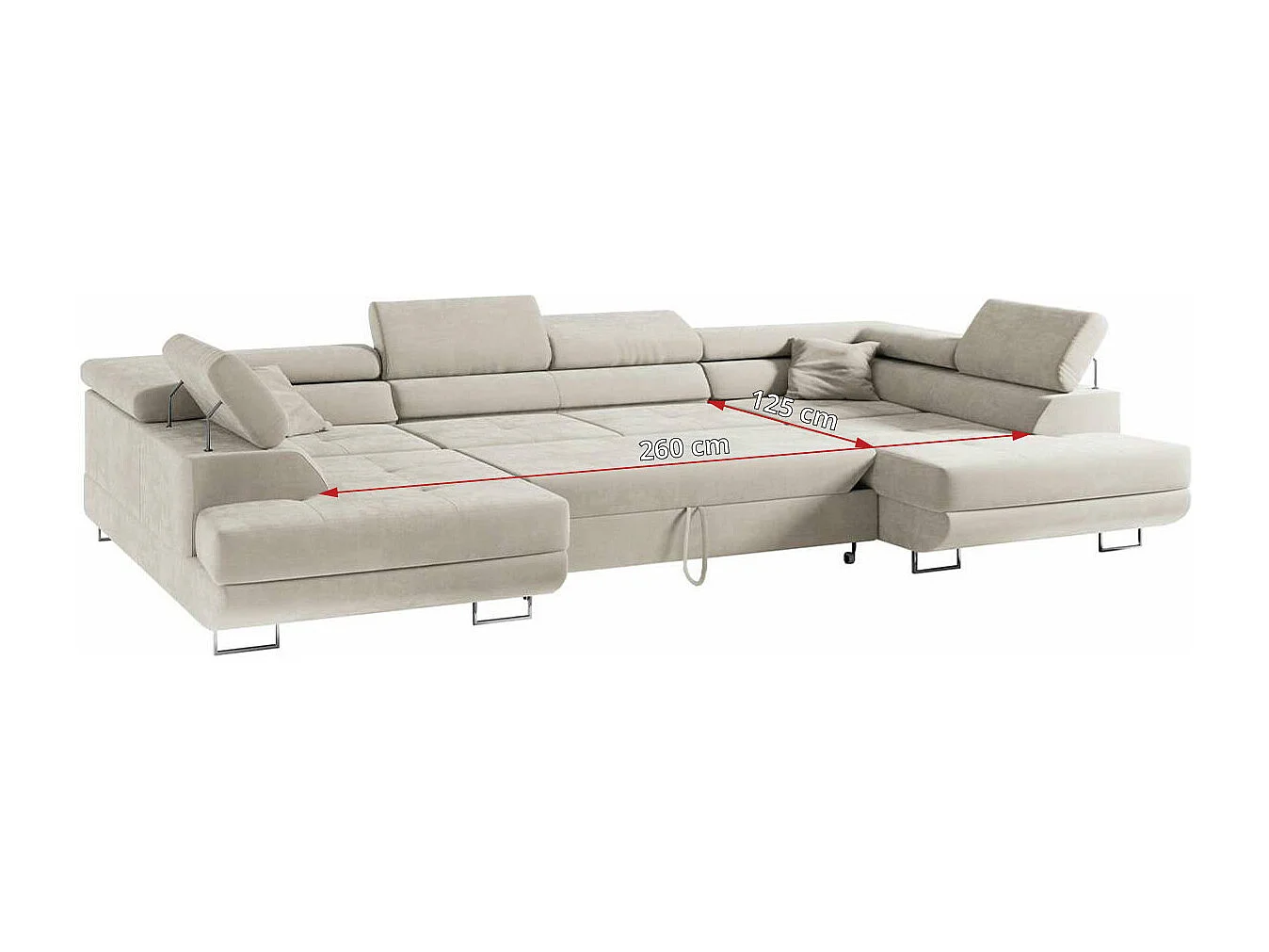 Ecksofa GUSTAW U, mit Schlaffunktion, Großes U-form ecksofa, XXL Wohnlandschaft, verstellbare Kopfstützen - Beige Velvet