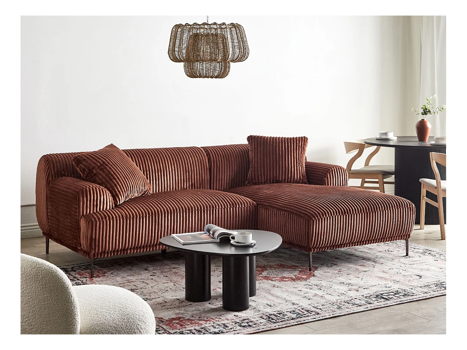 Canapé d'Angle à droite en Velours Côtelé 3 Places Marron Stenum