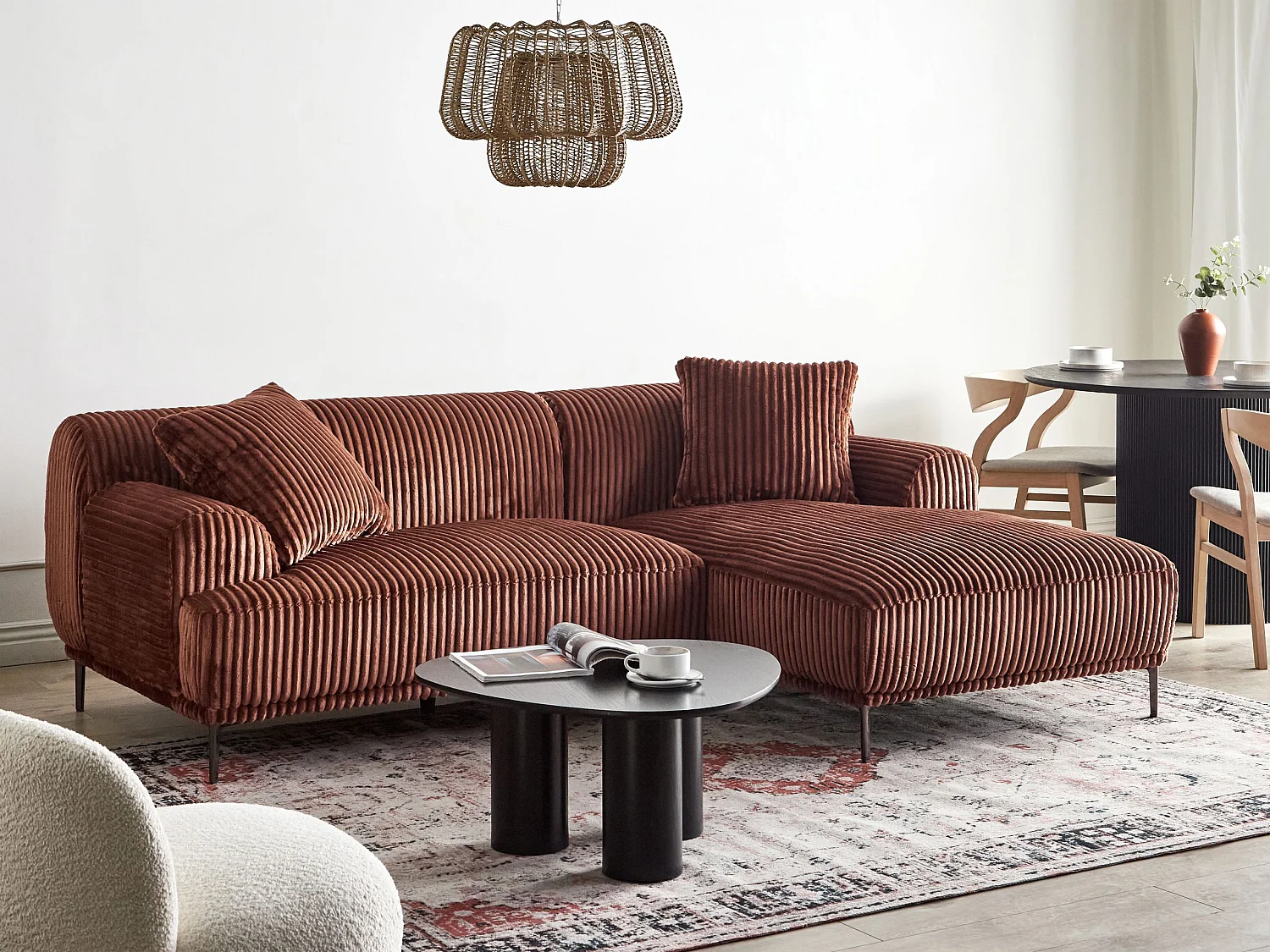 Ecksofa STENUM Cord Braun linksseitig