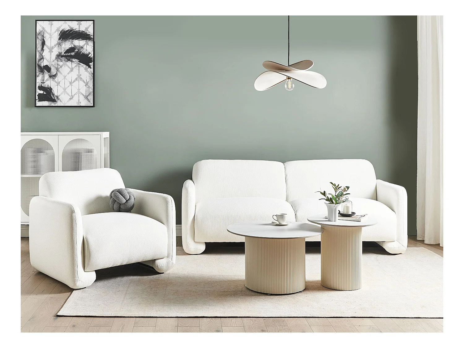 Canapé 3 places SALAND Tissu Blanc