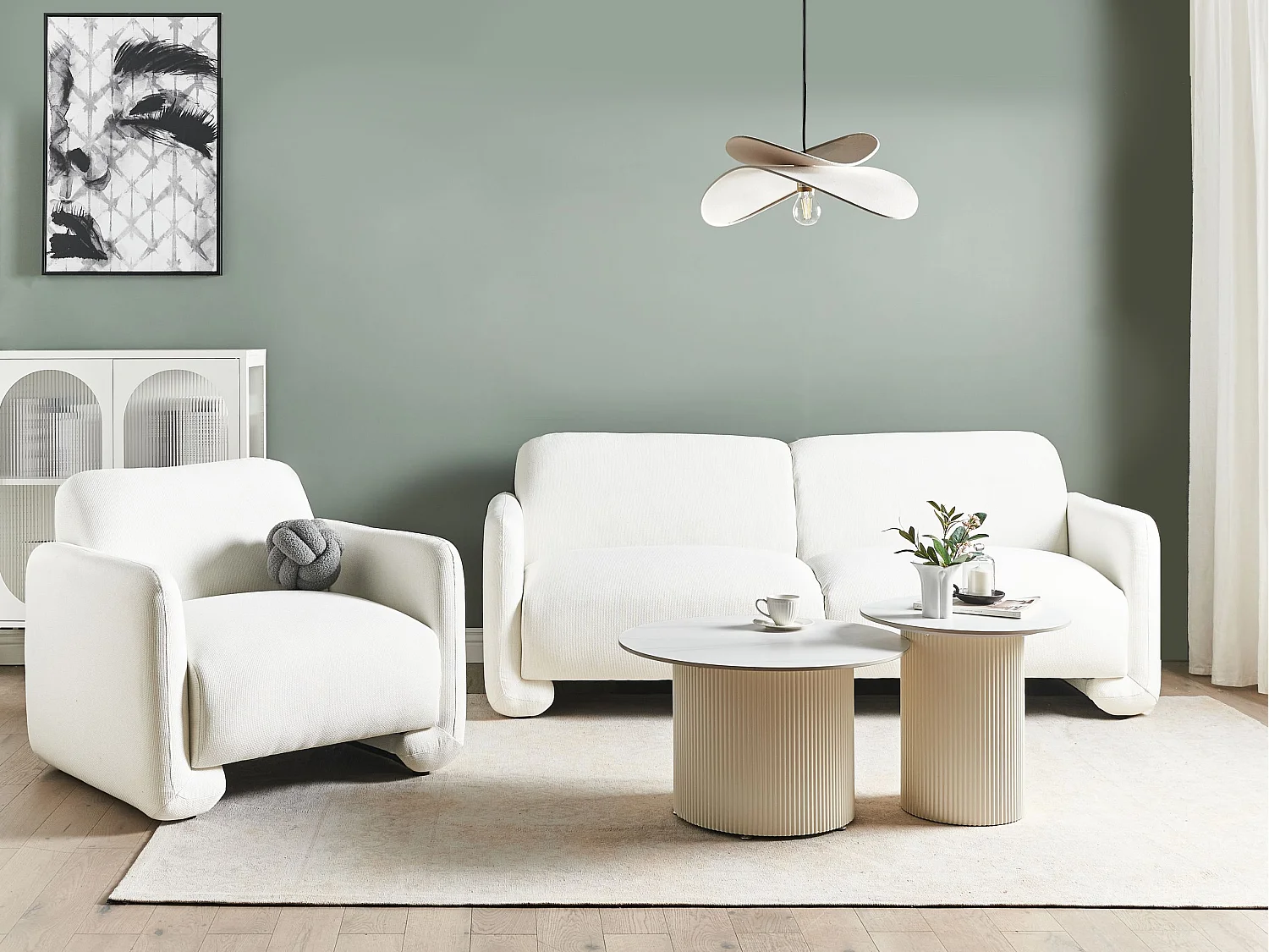 Sofa SALAND Stoff Weiss 3-Sitzer