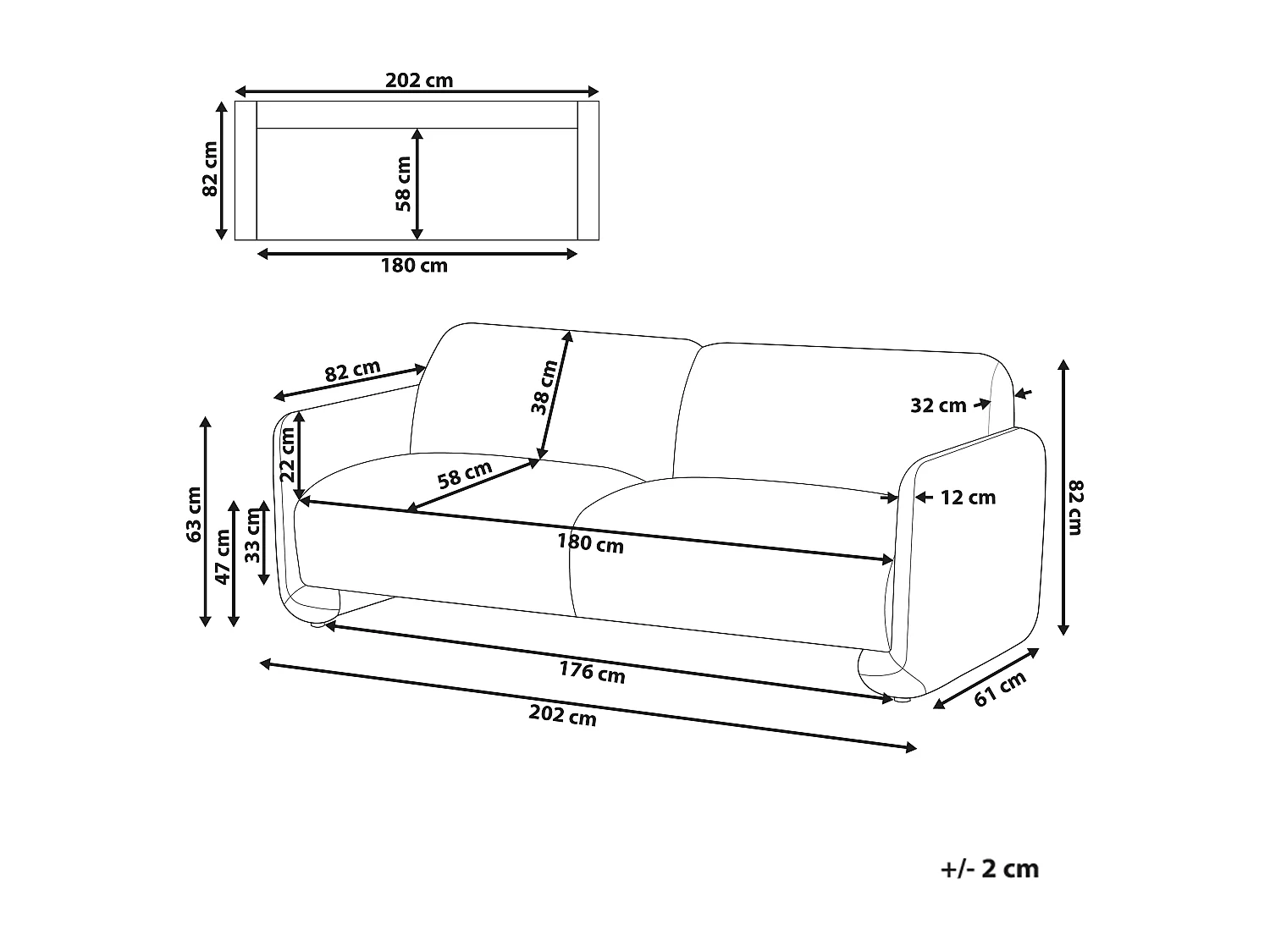 Sofa SALAND Stoff Weiss 3-Sitzer