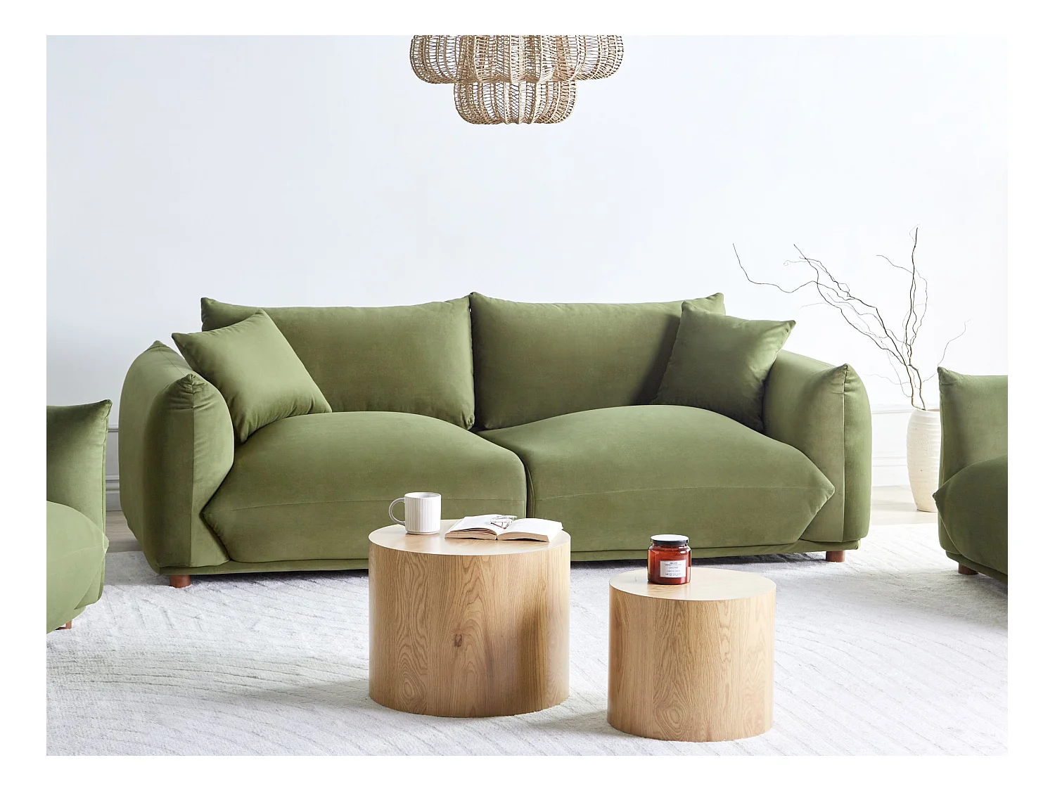 Sofa LUVOS Samtstoff Grün 3-Sitzer