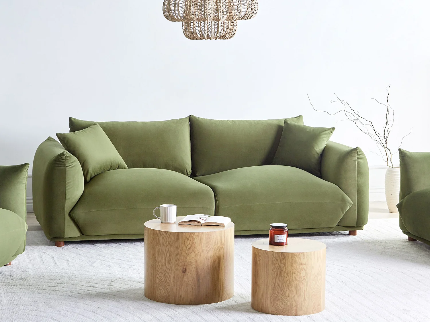 Sofa LUVOS Samtstoff Grün 3-Sitzer