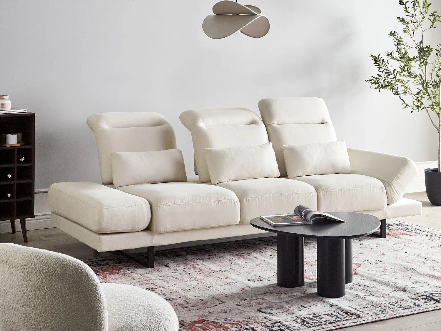 Canapé 3 places IKAST Tissu Blanc cassé