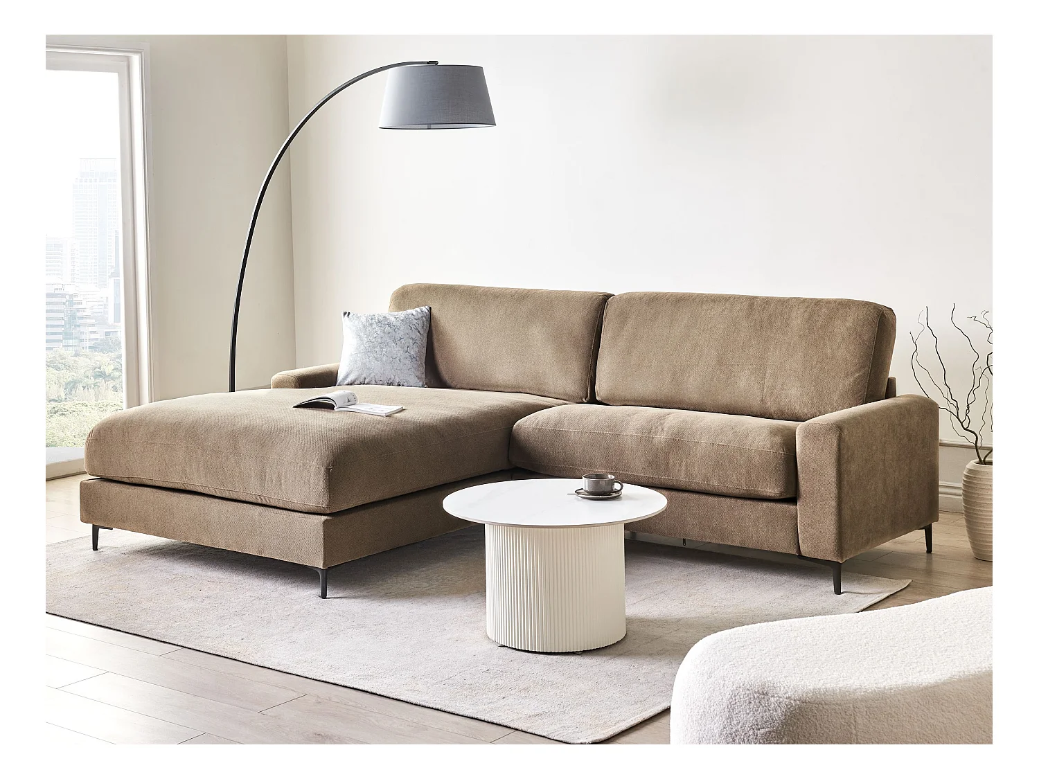 Canapé d'angle 3 places MALOY Tissu Marron Côté droit