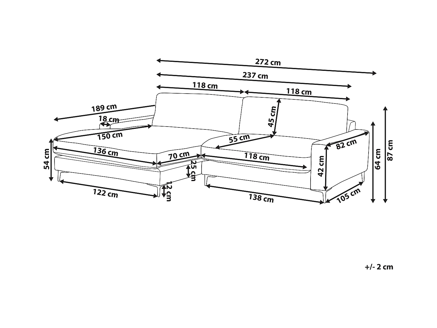 Canapé d'angle 3 places MALOY Tissu Marron Côté droit