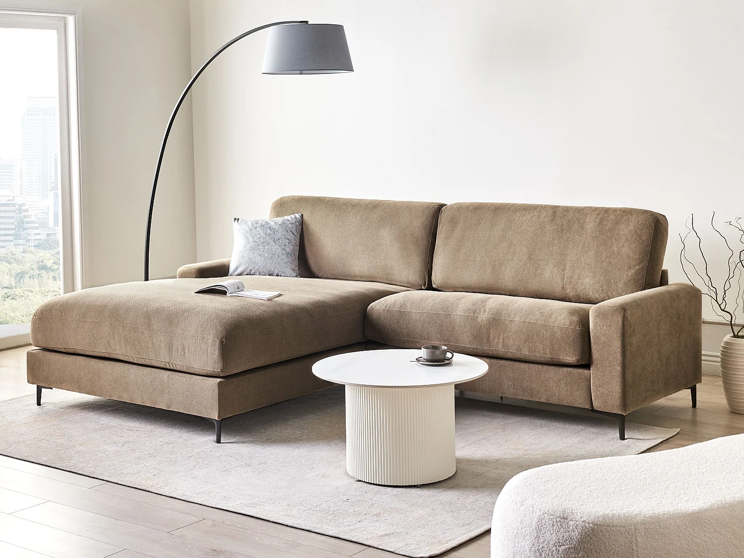 Sofa Stoff braun rechtsseitig für 3 Personen L-Form modern Maloy