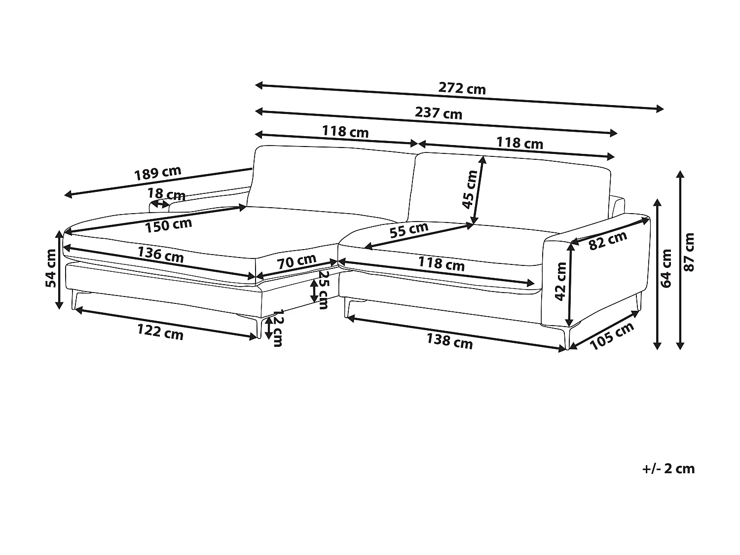 Sofa Stoff braun rechtsseitig für 3 Personen L-Form modern Maloy