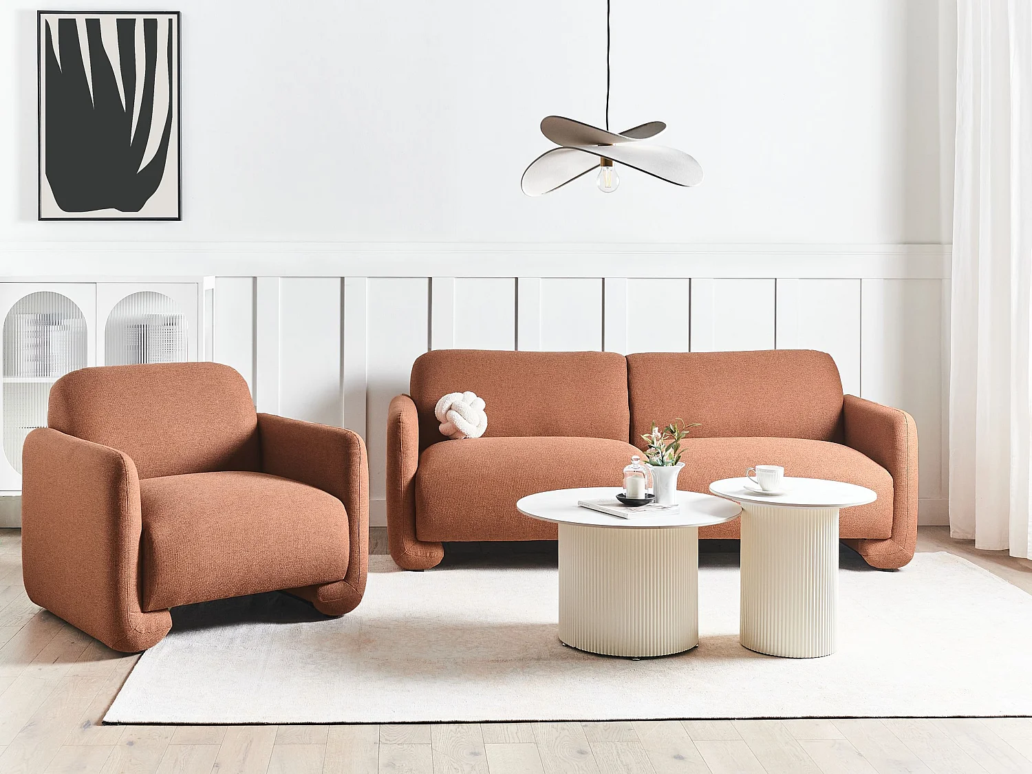 Sofá SALAND Tela Marrón dorado 3 plazas