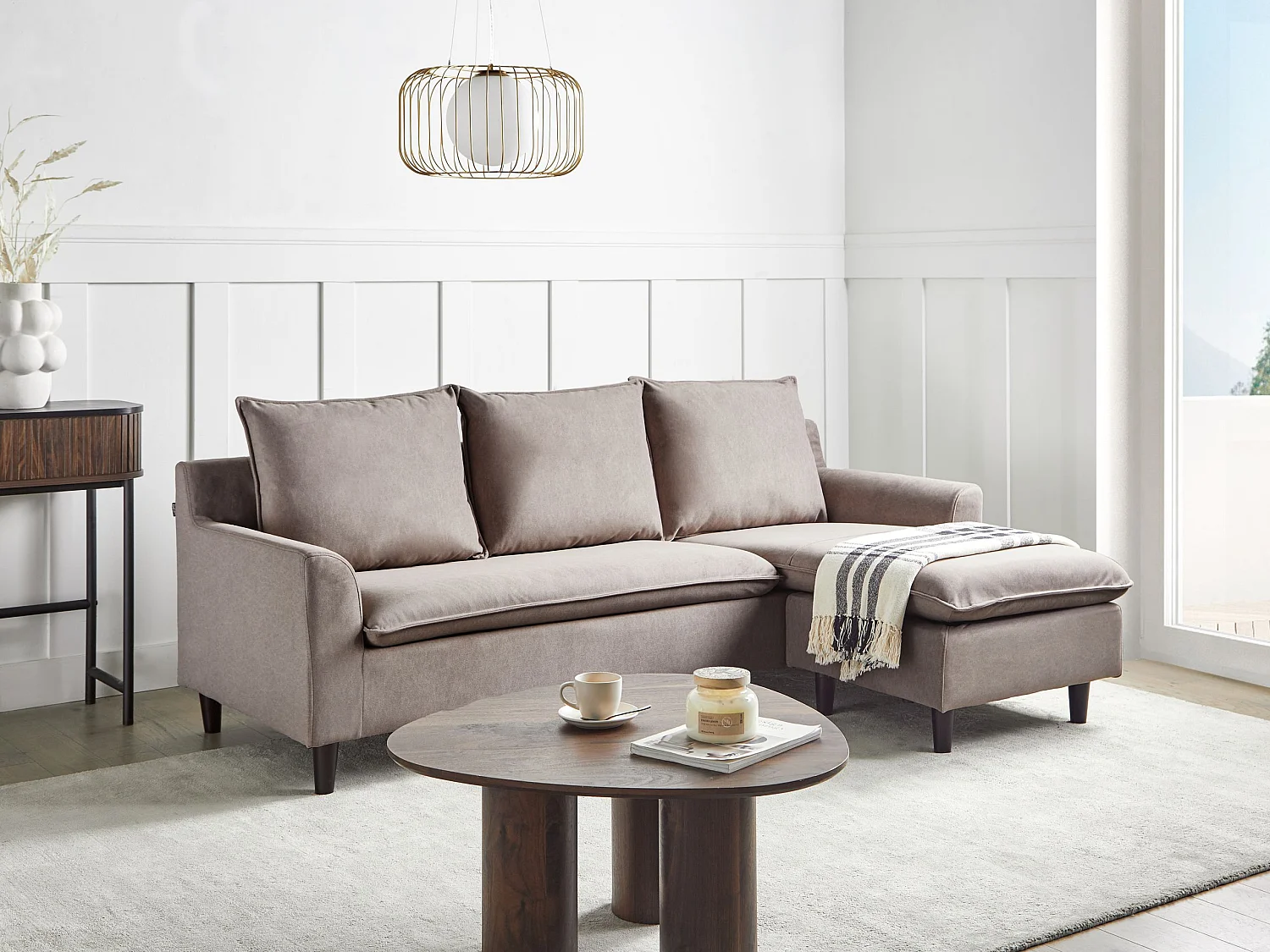 Ecksofa ELVENES Stoff Taupe 3-Sitzer linksseitig