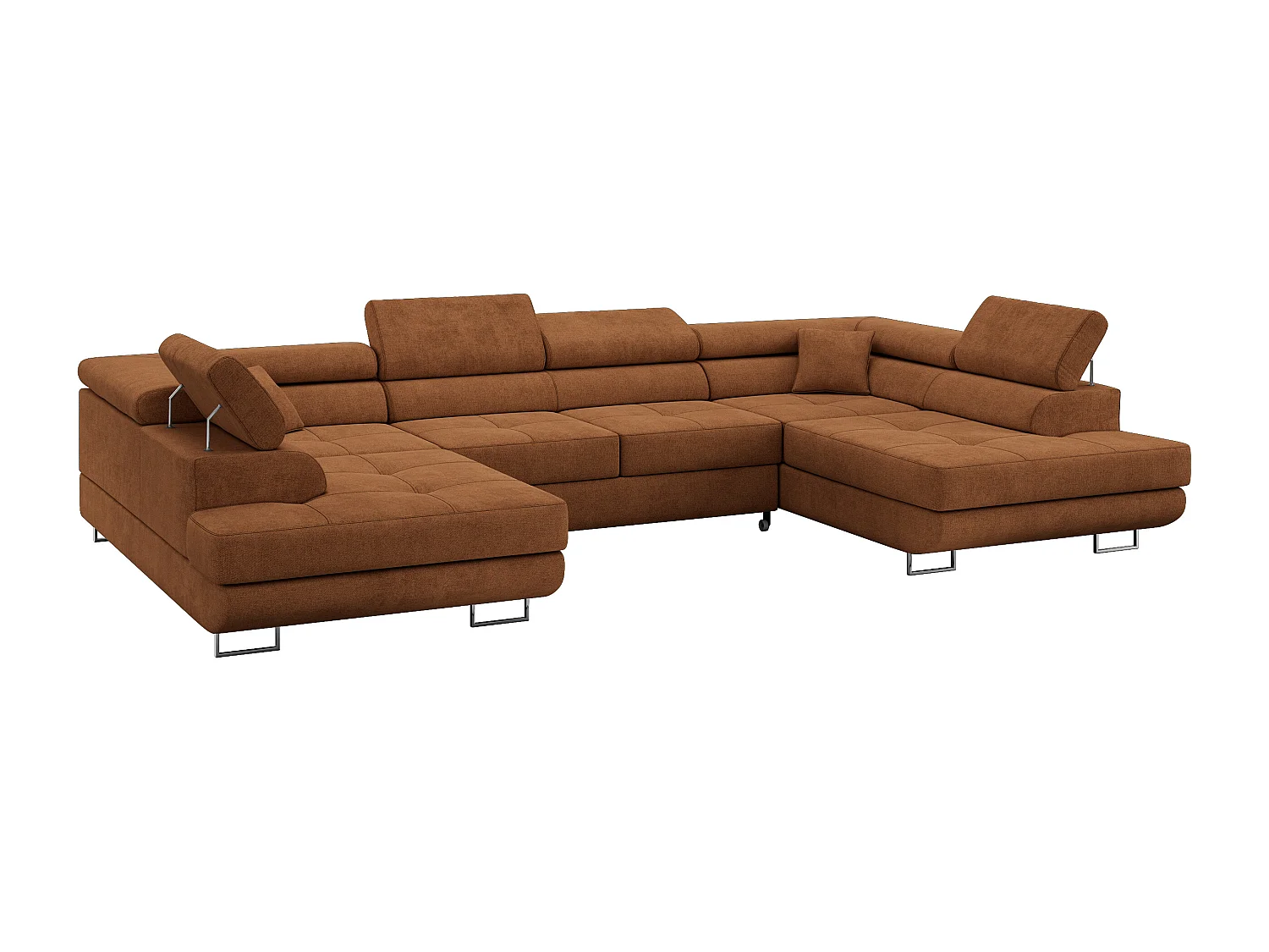 Ecksofa GUSTAW U, mit Schlaffunktion, Großes U-form ecksofa, XXL Wohnlandschaft, verstellbare Kopfstützen - Orange Strukture