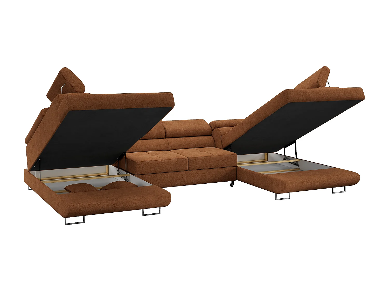 Ecksofa GUSTAW U, mit Schlaffunktion, Großes U-form ecksofa, XXL Wohnlandschaft, verstellbare Kopfstützen - Orange Strukture