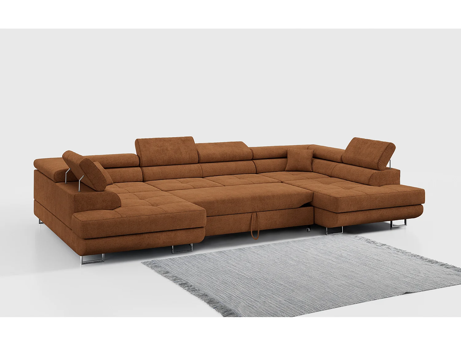 Ecksofa GUSTAW U, mit Schlaffunktion, Großes U-form ecksofa, XXL Wohnlandschaft, verstellbare Kopfstützen - Orange Strukture