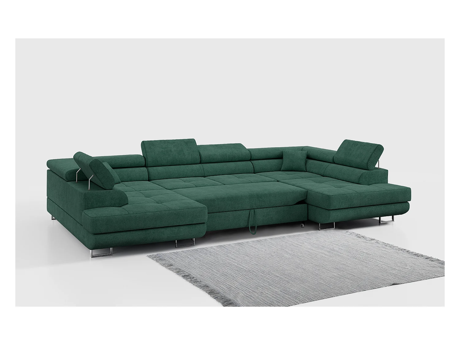 Ecksofa GUSTAW U, mit Schlaffunktion, Großes U-form ecksofa, XXL Wohnlandschaft, verstellbare Kopfstützen - Grün Strukture