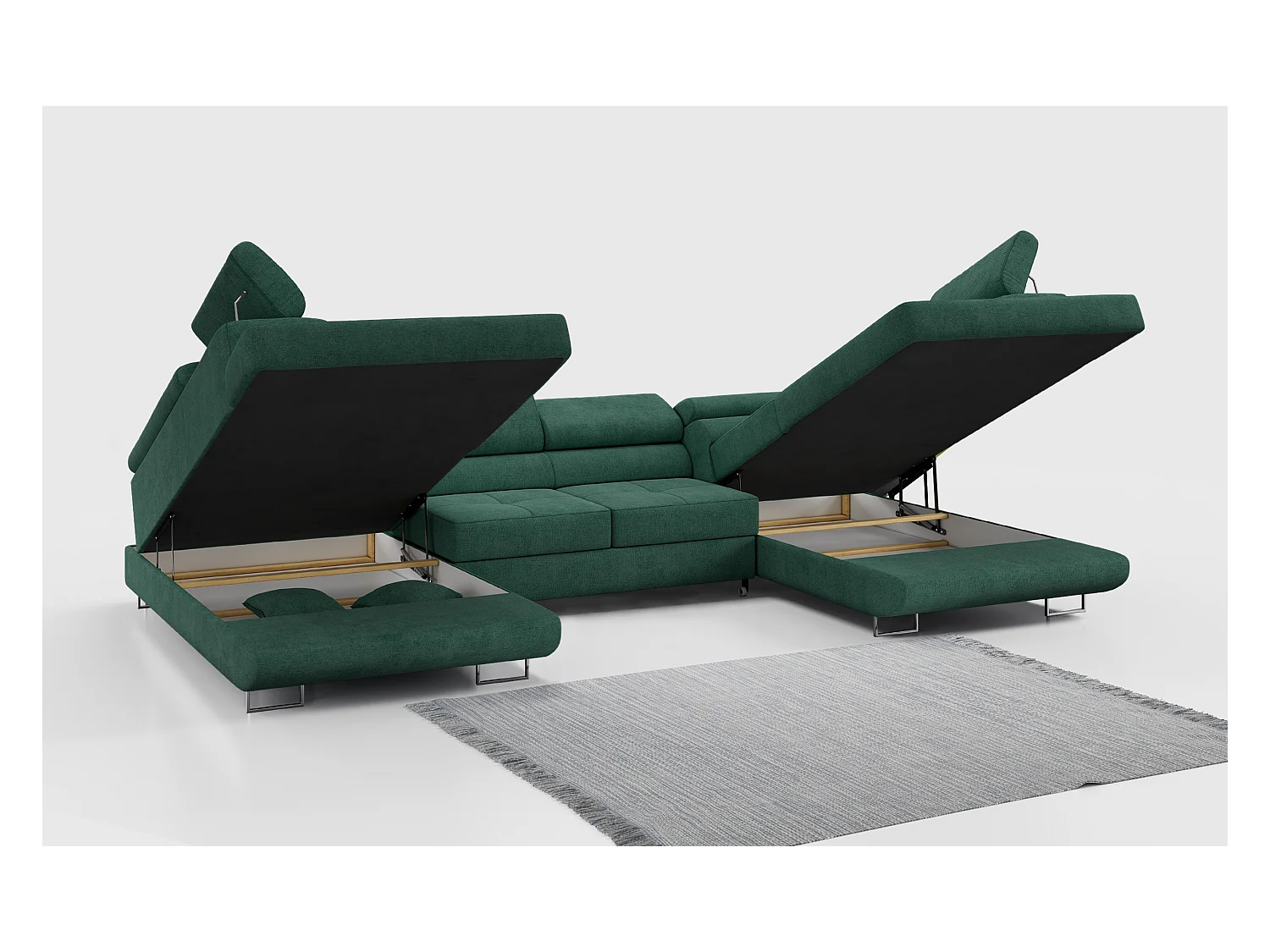 Ecksofa GUSTAW U, mit Schlaffunktion, Großes U-form ecksofa, XXL Wohnlandschaft, verstellbare Kopfstützen - Grün Strukture