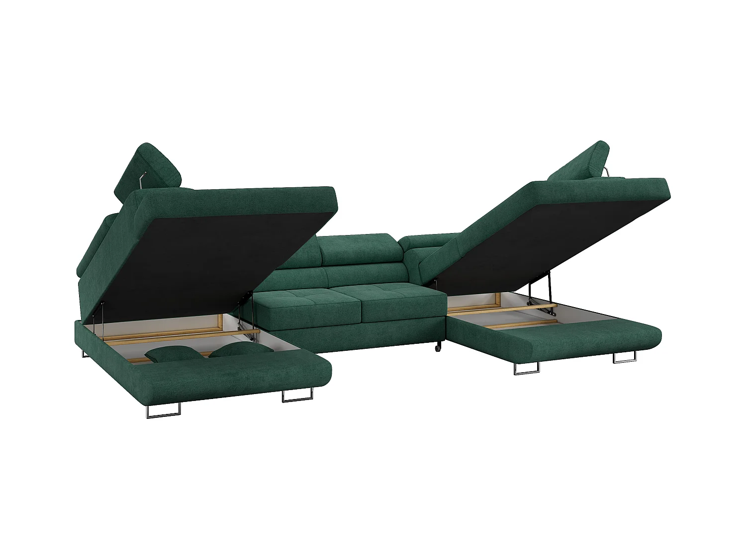 Ecksofa GUSTAW U, mit Schlaffunktion, Großes U-form ecksofa, XXL Wohnlandschaft, verstellbare Kopfstützen - Grün Strukture