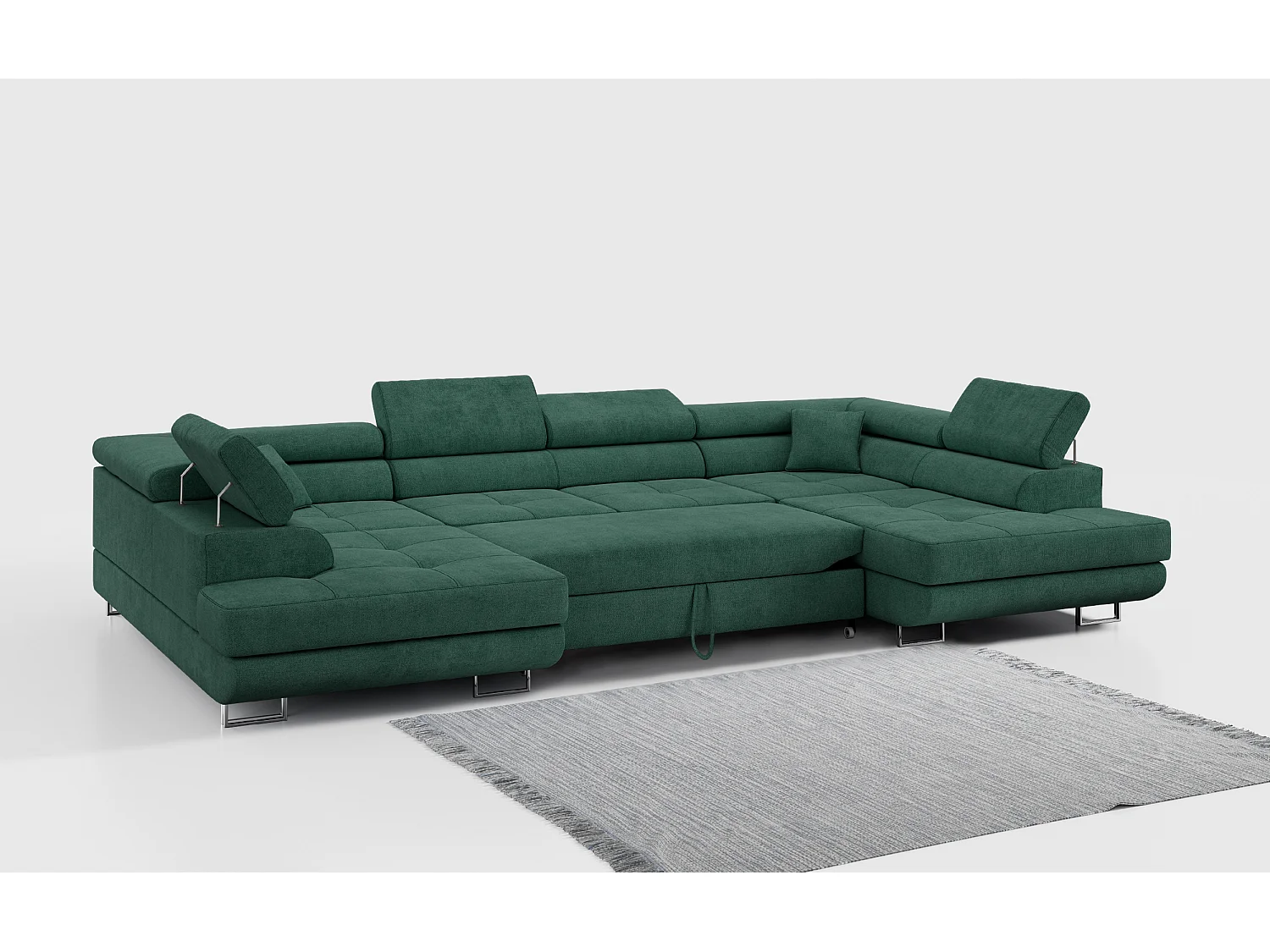 Ecksofa GUSTAW U, mit Schlaffunktion, Großes U-form ecksofa, XXL Wohnlandschaft, verstellbare Kopfstützen - Grün Strukture