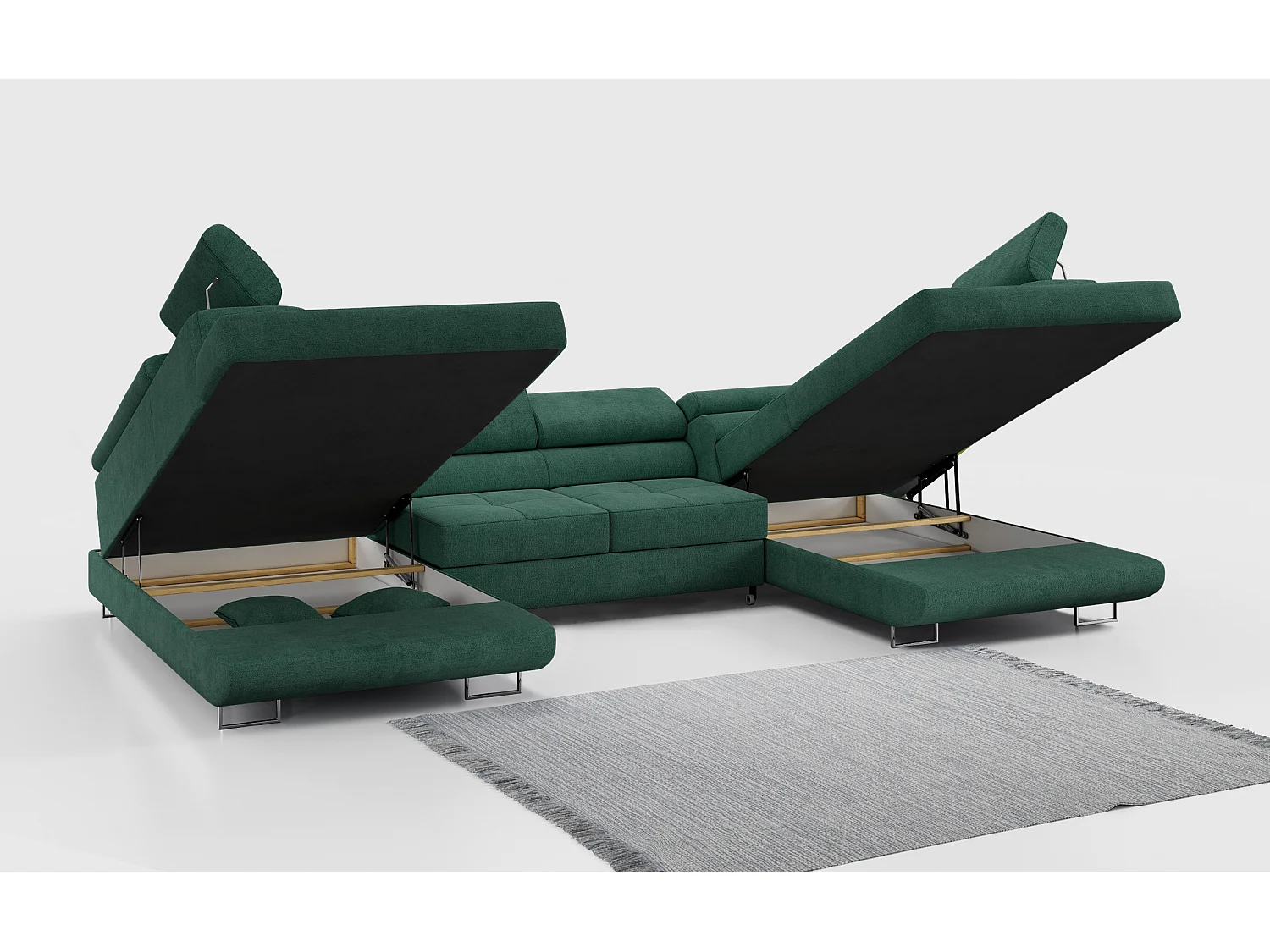 Ecksofa GUSTAW U, mit Schlaffunktion, Großes U-form ecksofa, XXL Wohnlandschaft, verstellbare Kopfstützen - Grün Strukture