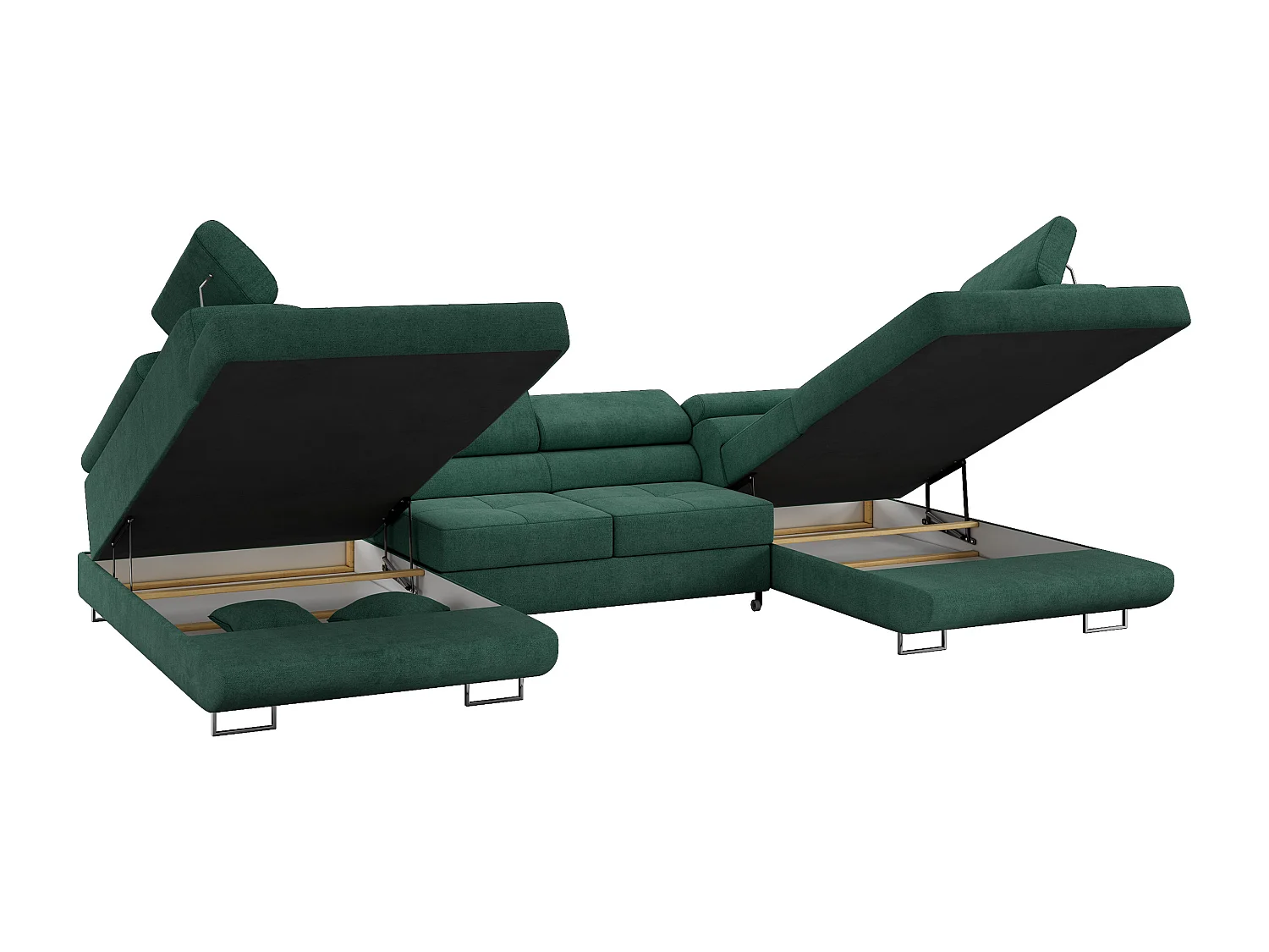 Ecksofa GUSTAW U, mit Schlaffunktion, Großes U-form ecksofa, XXL Wohnlandschaft, verstellbare Kopfstützen - Grün Strukture