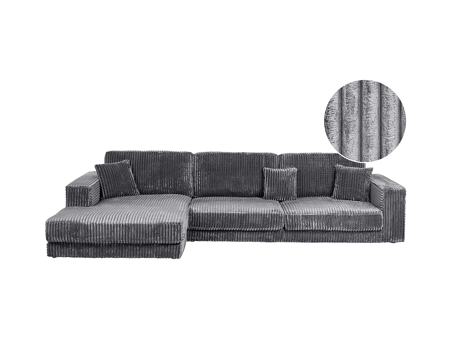 Canapé d'Angle à gauche 4 Places Minimaliste Velours Côtelé avec Coussins Supplémentaires Gris Foncé Lofoten