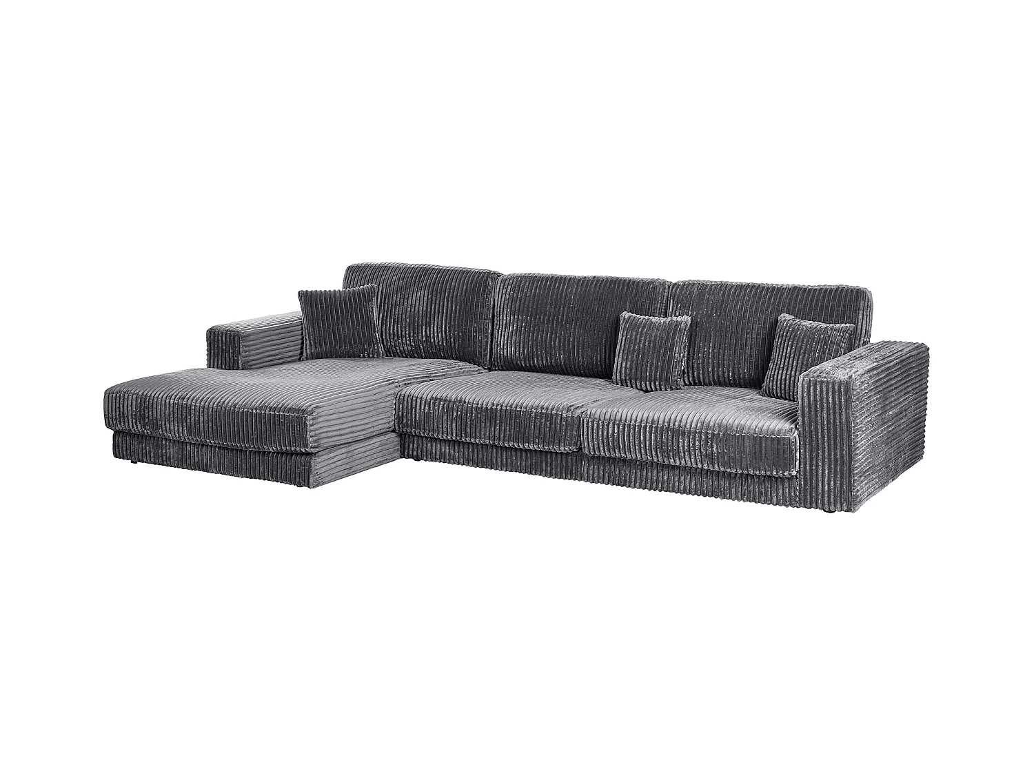 Canapé d'Angle à gauche 4 Places Minimaliste Velours Côtelé avec Coussins Supplémentaires Gris Foncé Lofoten