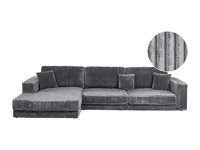 Canapé d'Angle à gauche 4 Places Minimaliste Velours Côtelé avec Coussins Supplémentaires Gris Foncé Lofoten