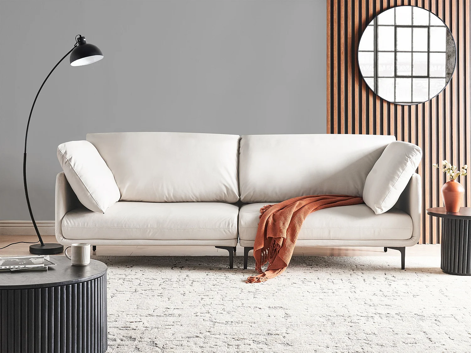 Canapé 3 places REVSNES Cuir PU Blanc cassé