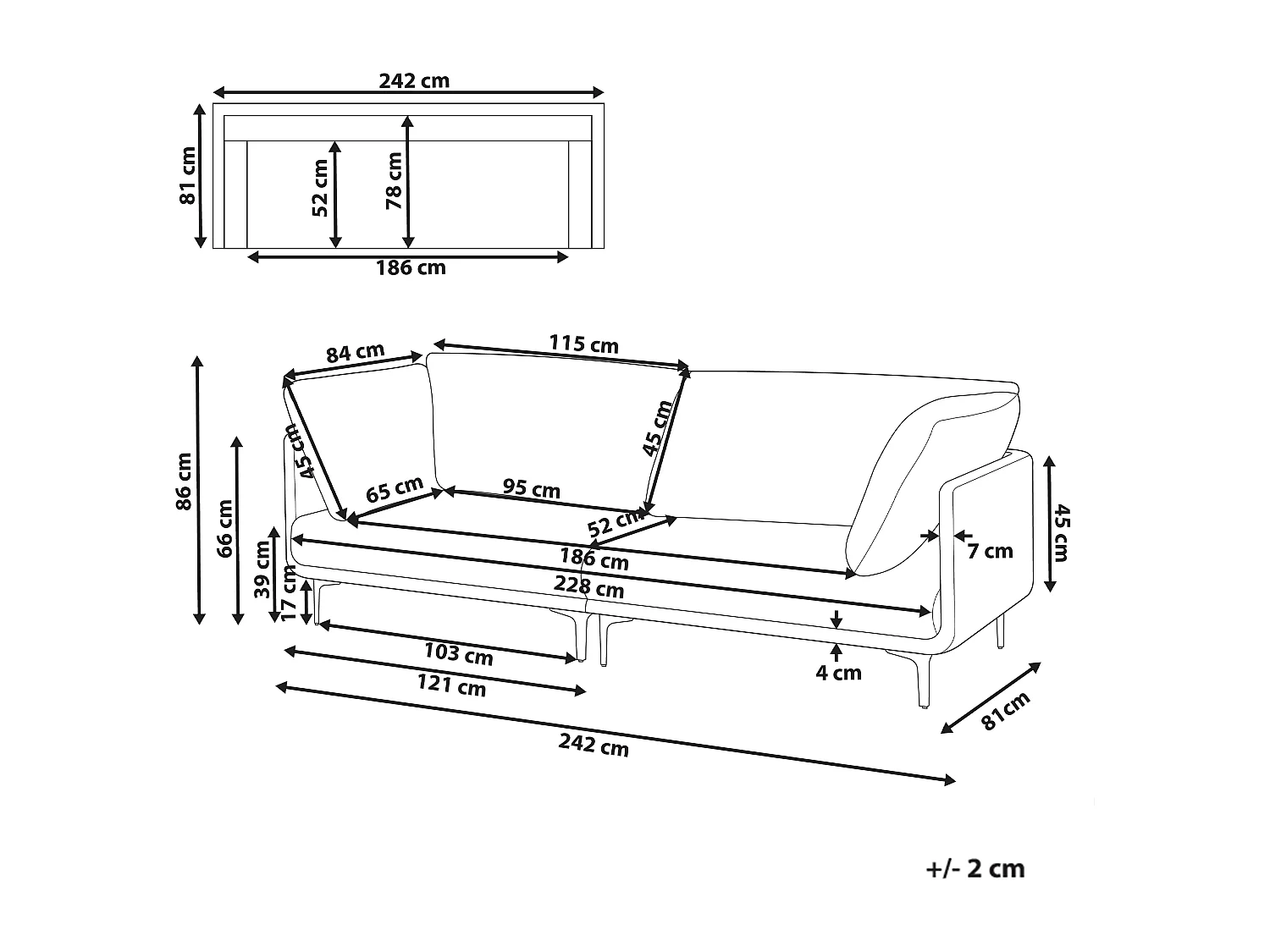 Canapé 3 places REVSNES Cuir PU Blanc cassé