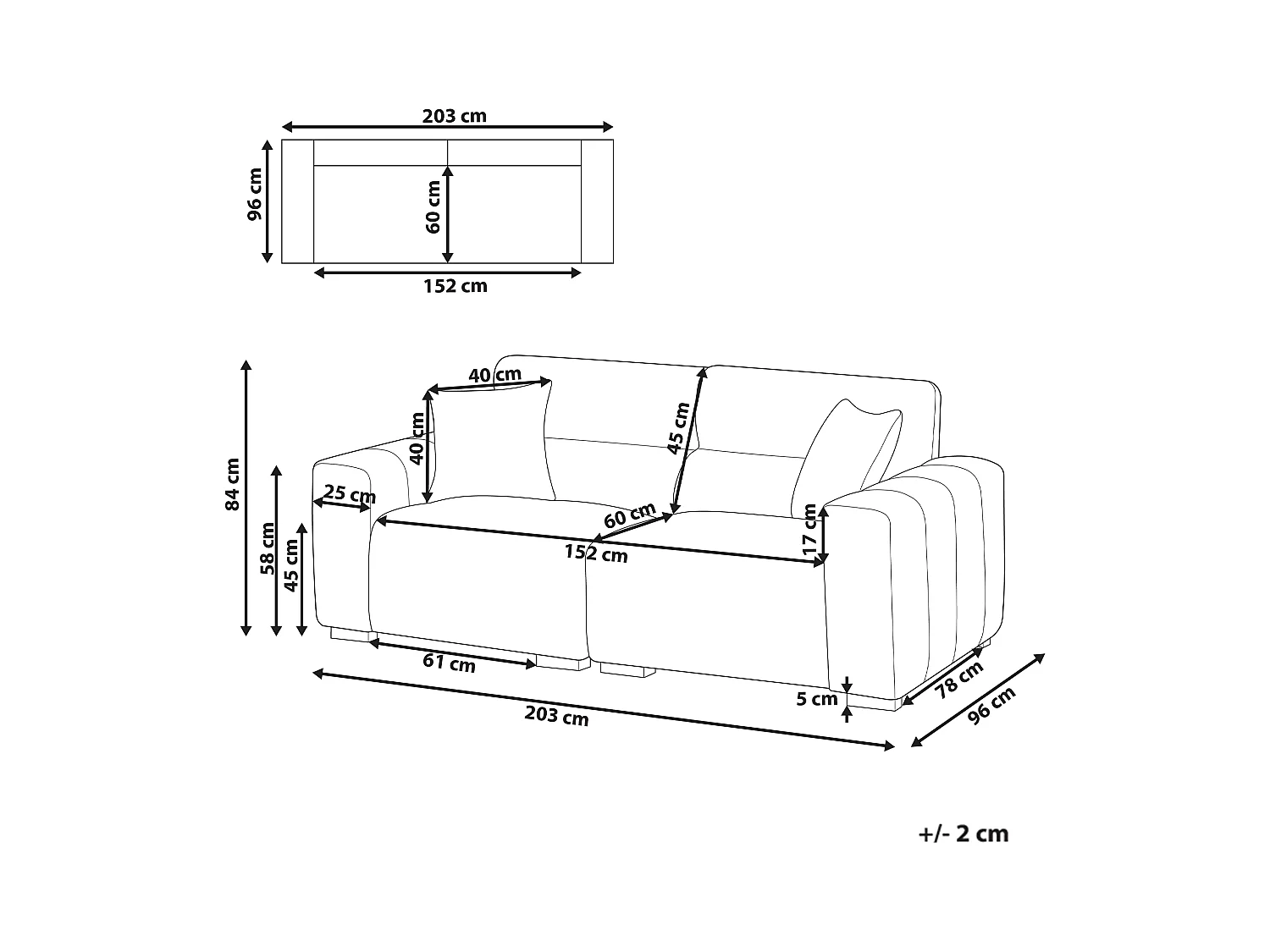 Sofa FAUSKAN Stoff Schwarz 3-Sitzer