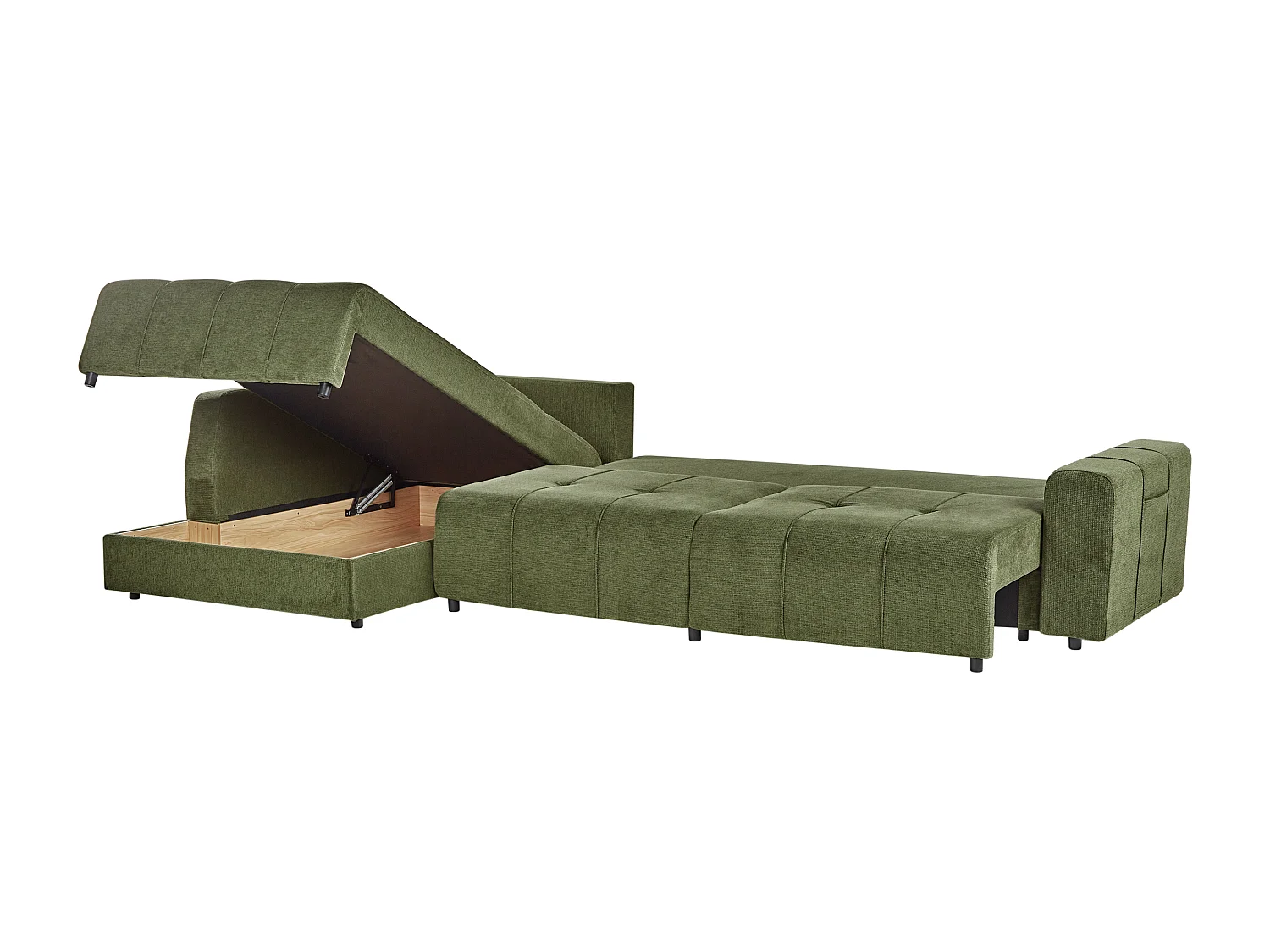 Ecksofa rechtsseitig Stoff grün 4-Sitzer mit Schlaffunktion Stauraum Innvik