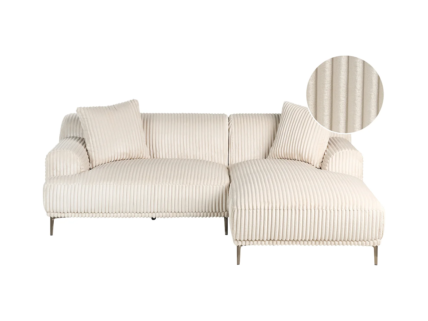 Canapé d'Angle à droite en Velours Côtelé 3 Places Blanc Cassé Stenum