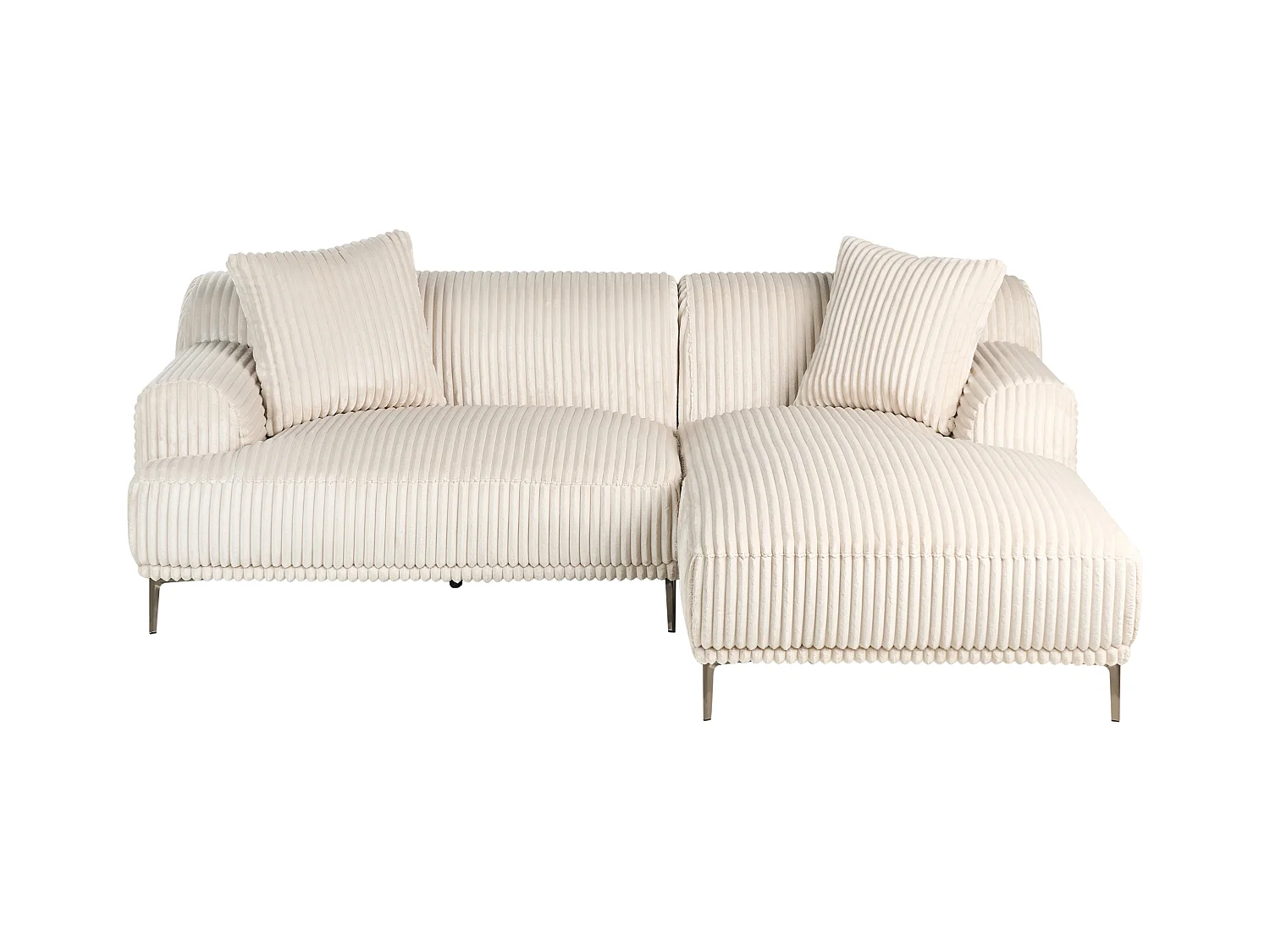 Canapé d'Angle à droite en Velours Côtelé 3 Places Blanc Cassé Stenum