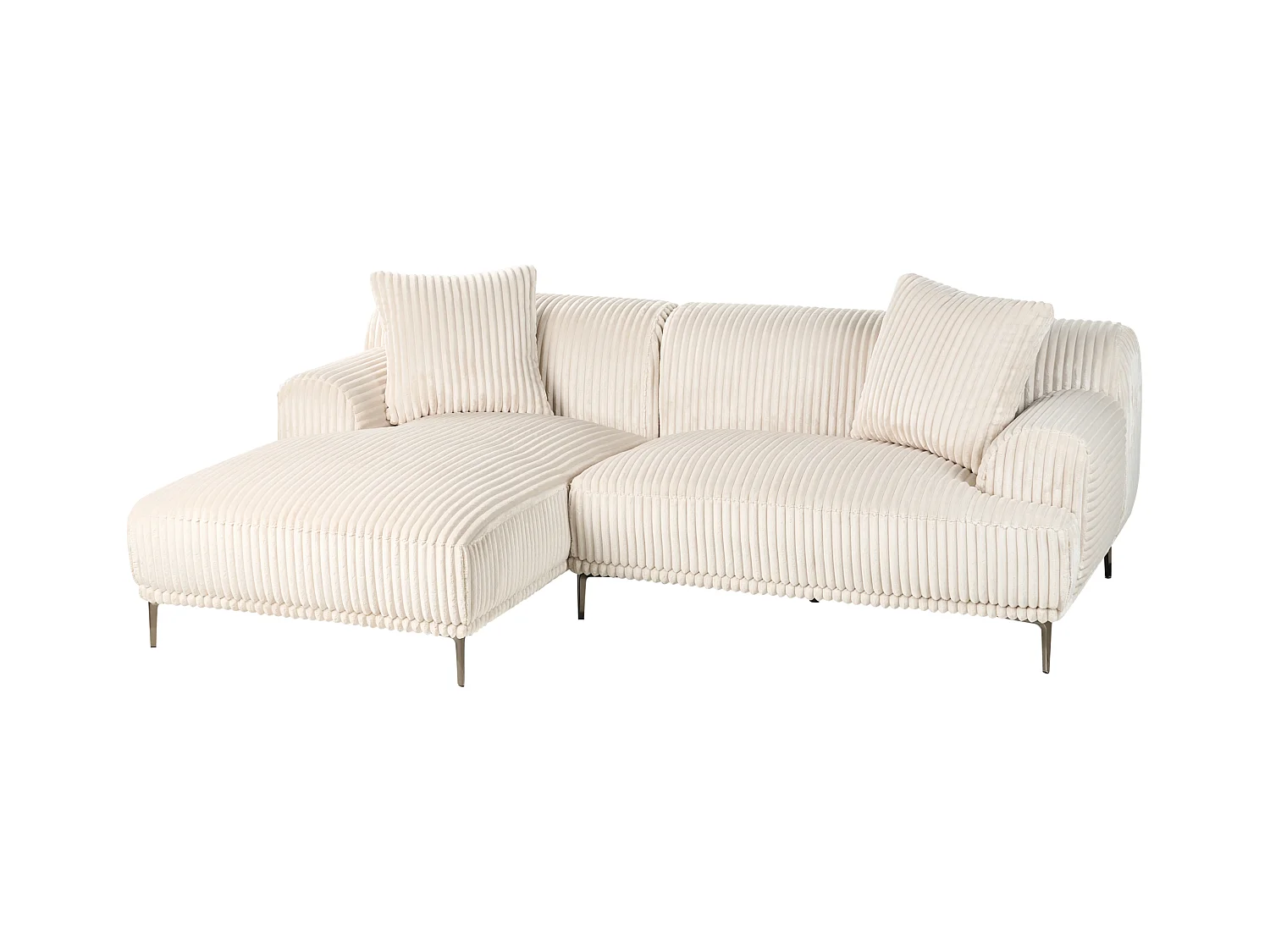 Canapé d'Angle à droite en Velours Côtelé 3 Places Blanc Cassé Stenum
