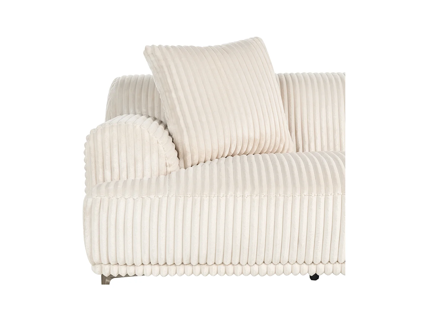 Canapé d'Angle à droite en Velours Côtelé 3 Places Blanc Cassé Stenum