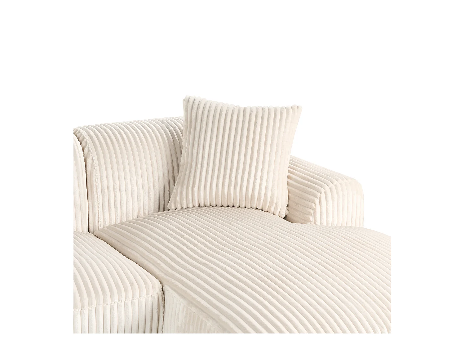 Canapé d'Angle à droite en Velours Côtelé 3 Places Blanc Cassé Stenum