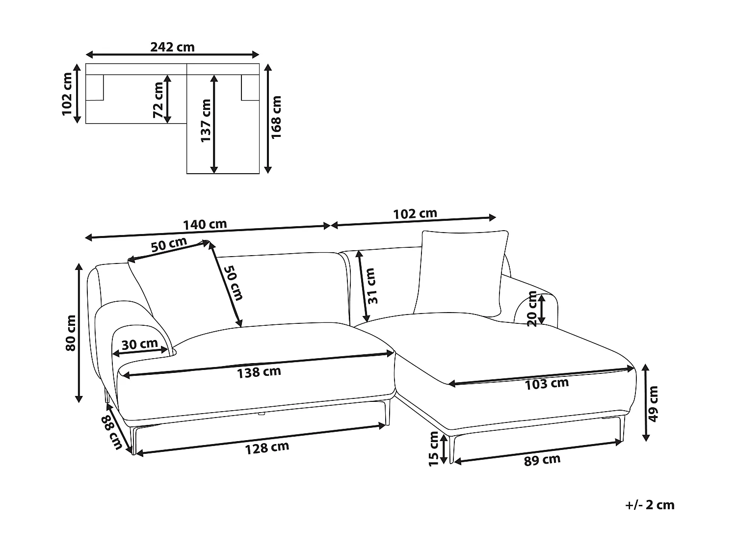 Canapé d'Angle à droite en Velours Côtelé 3 Places Blanc Cassé Stenum