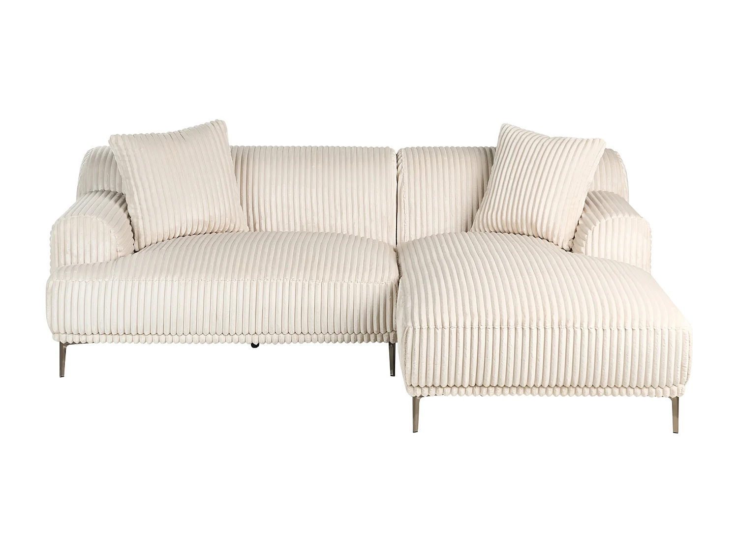 Canapé d'Angle à droite en Velours Côtelé 3 Places Blanc Cassé Stenum