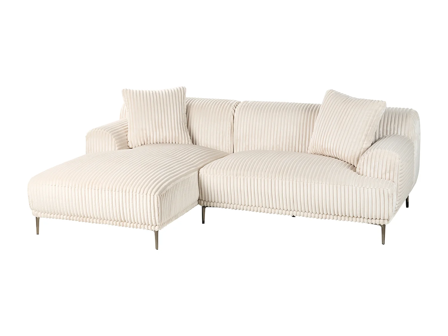 Canapé d'Angle à droite en Velours Côtelé 3 Places Blanc Cassé Stenum
