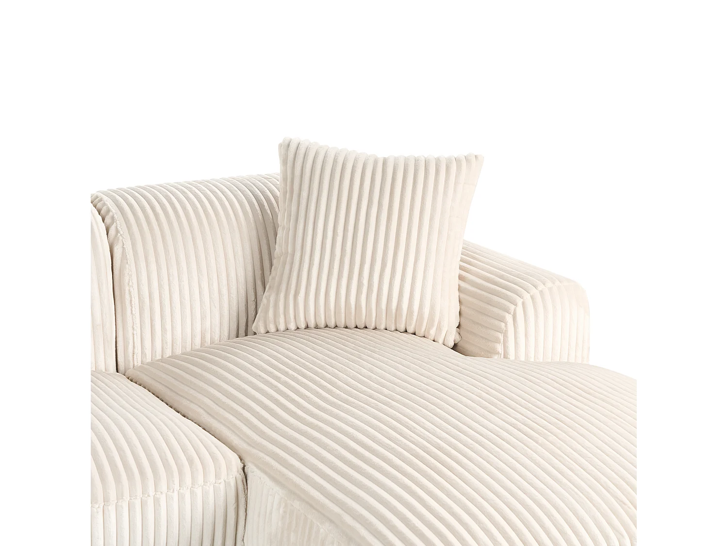 Canapé d'Angle à droite en Velours Côtelé 3 Places Blanc Cassé Stenum