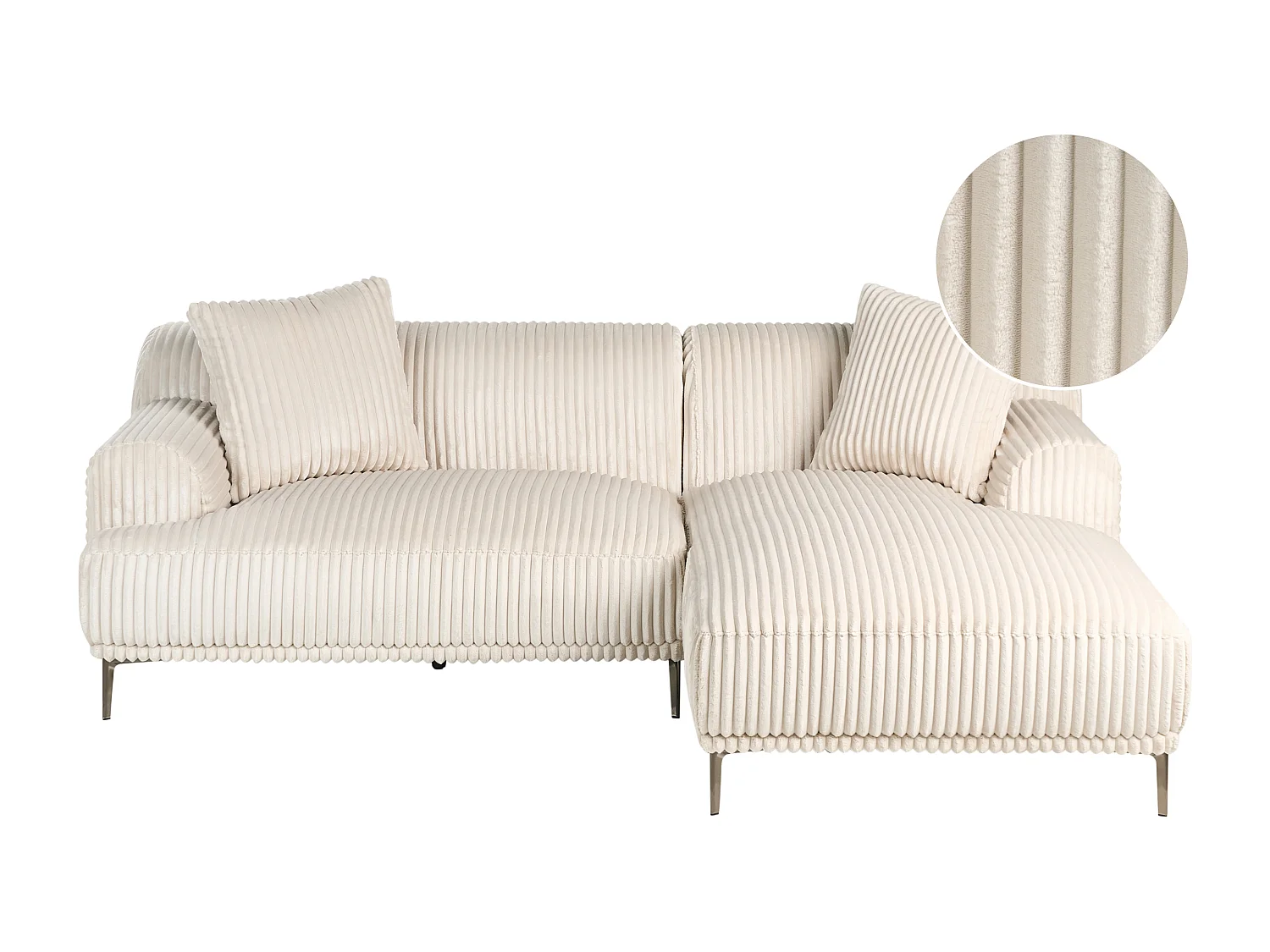 Canapé d'Angle à Gauche en Velours Côtelé 3 Places Blanc Cassé Stenum